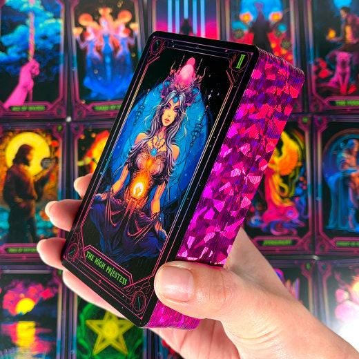 Neon Tarot Cards, 78 Tarot Cards, Original Tarot Cards for Beginners and Experts with Guide Book and Foil Edges, Fortune