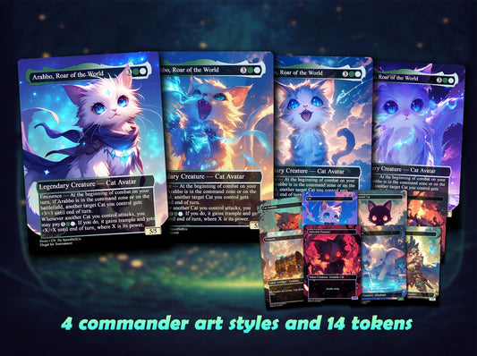 Arahbo Cat Tribal EDH Proxy Deck | Anime Custom Art, Foil Options, Custom Commander Deck + 14 Chibi Tokens