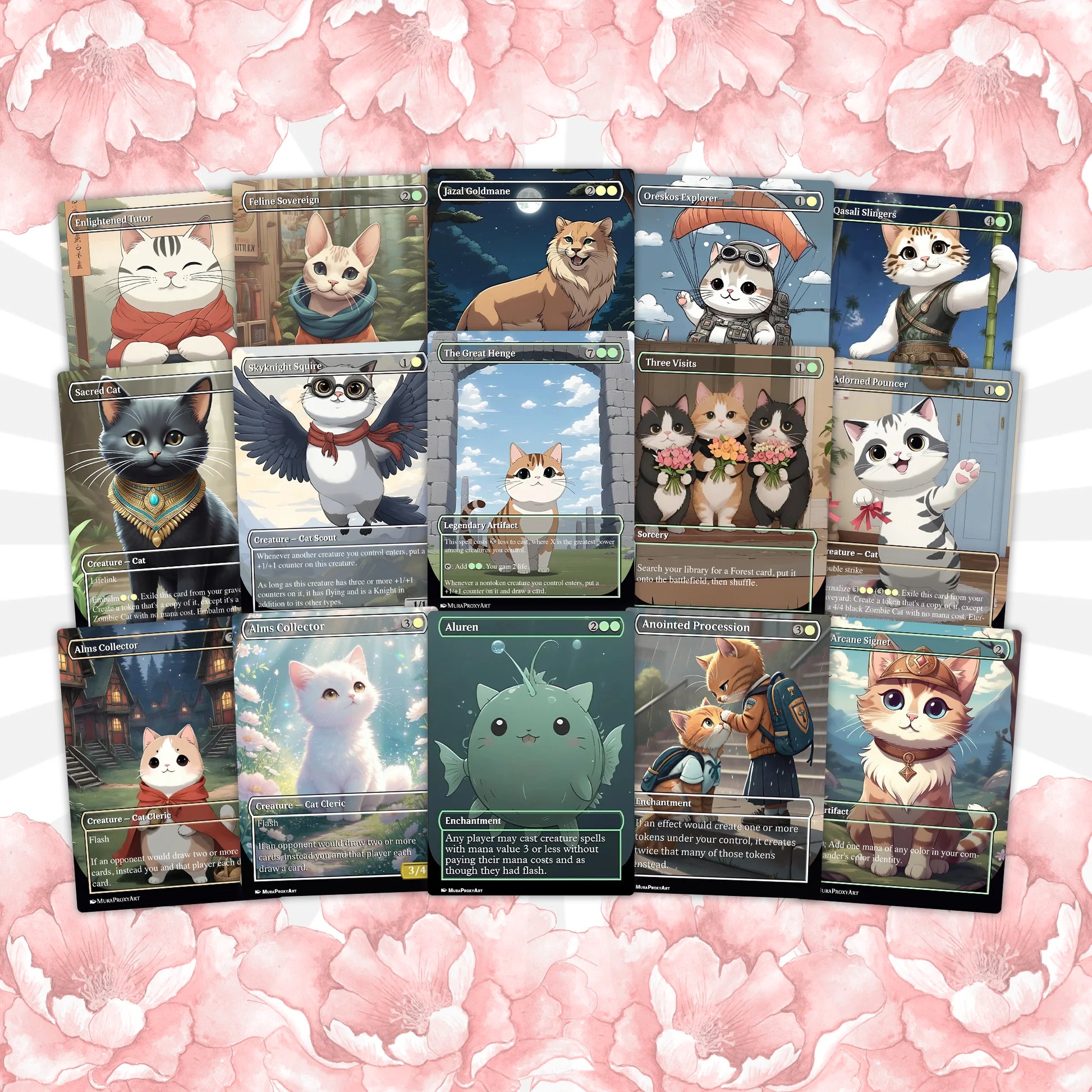 Arahbo Cat Tribal Proxy Commander Deck, 100 Cards + 14 Free Tokens | Cute Custom Full Art | MuraProxyArt