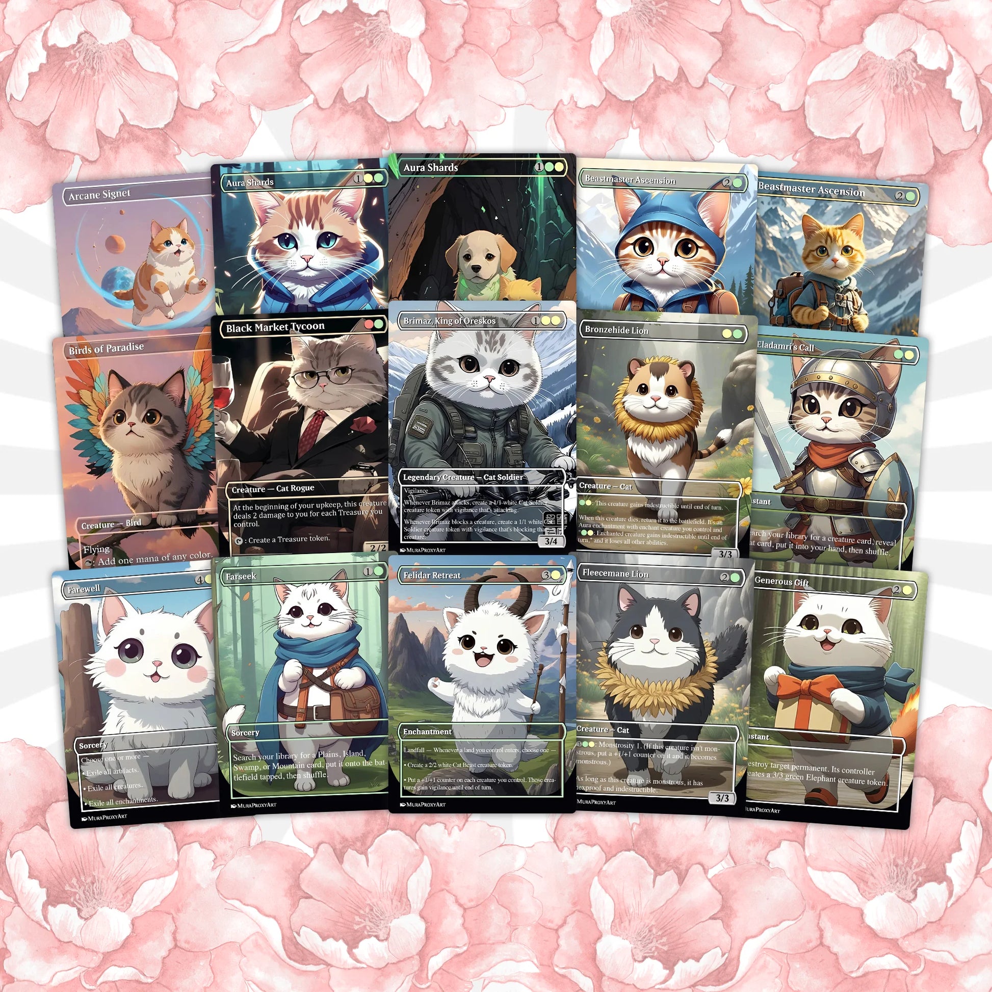 Arahbo Cat Tribal Proxy Commander Deck, 100 Cards + 14 Free Tokens | Cute Custom Full Art | MuraProxyArt