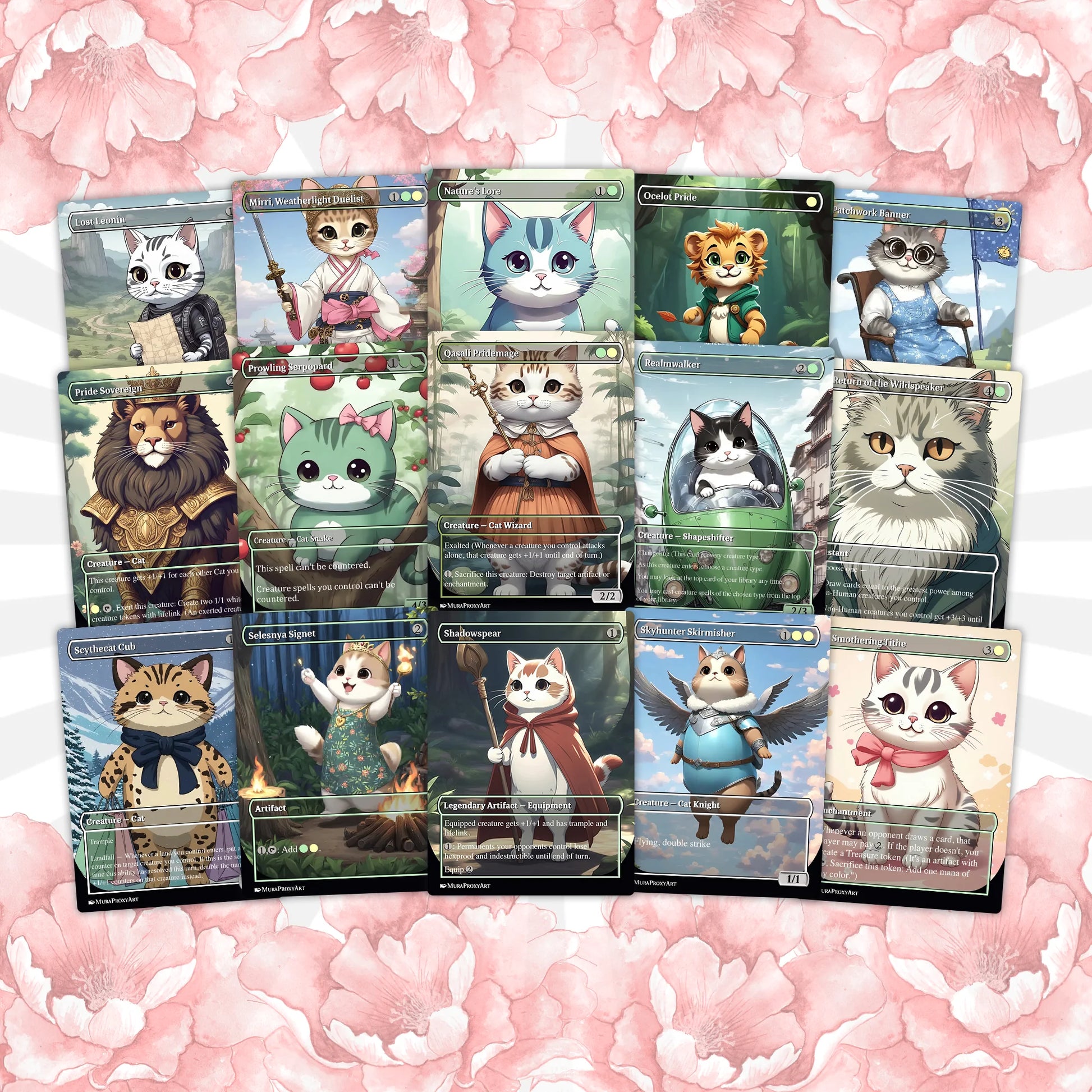 Arahbo Cat Tribal Proxy Commander Deck, 100 Cards + 14 Free Tokens | Cute Custom Full Art | MuraProxyArt