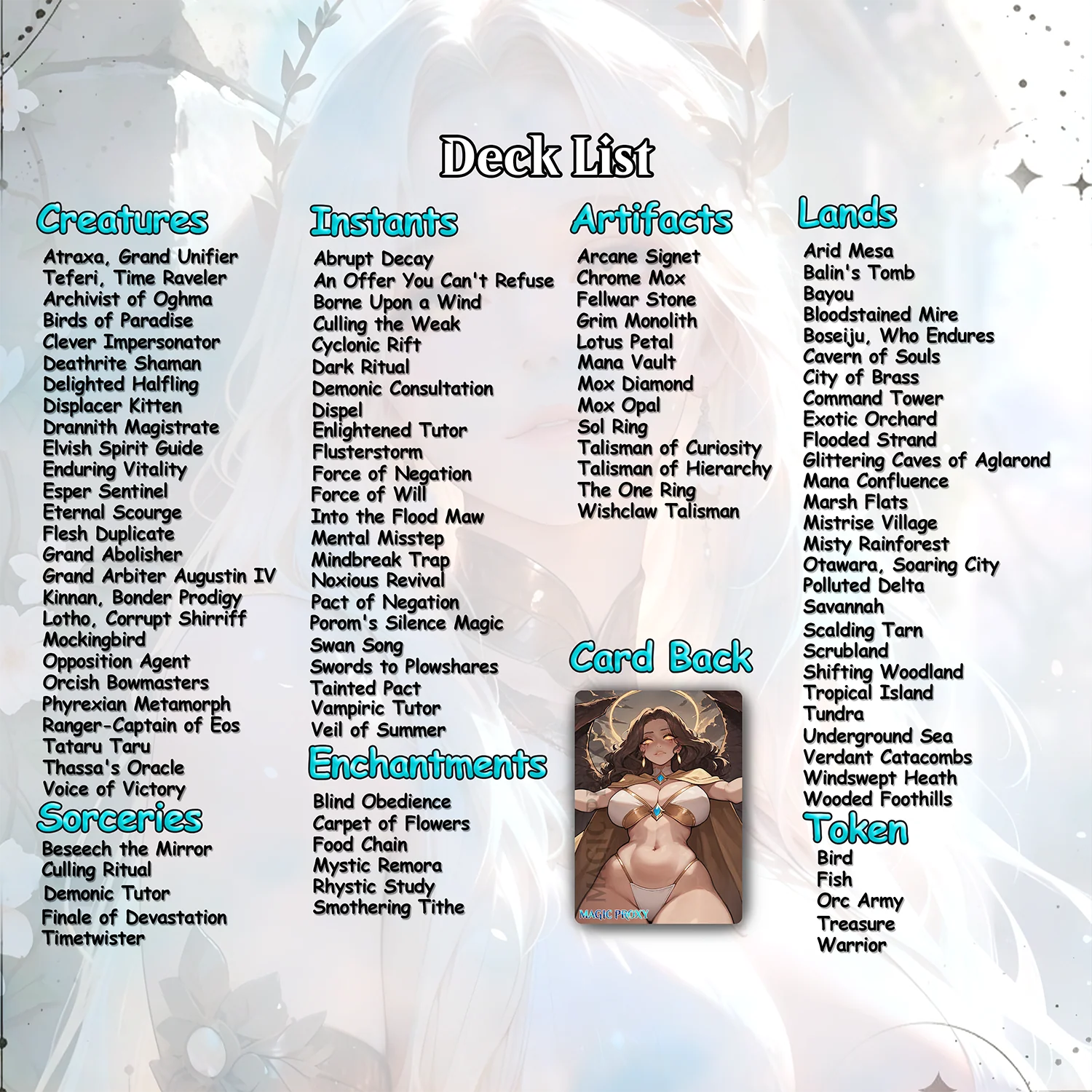 Atraxa Cat Food - Full TCG Proxy Commander EDH Deck - 108 cards - Tokens included - Waifu Anime Girls