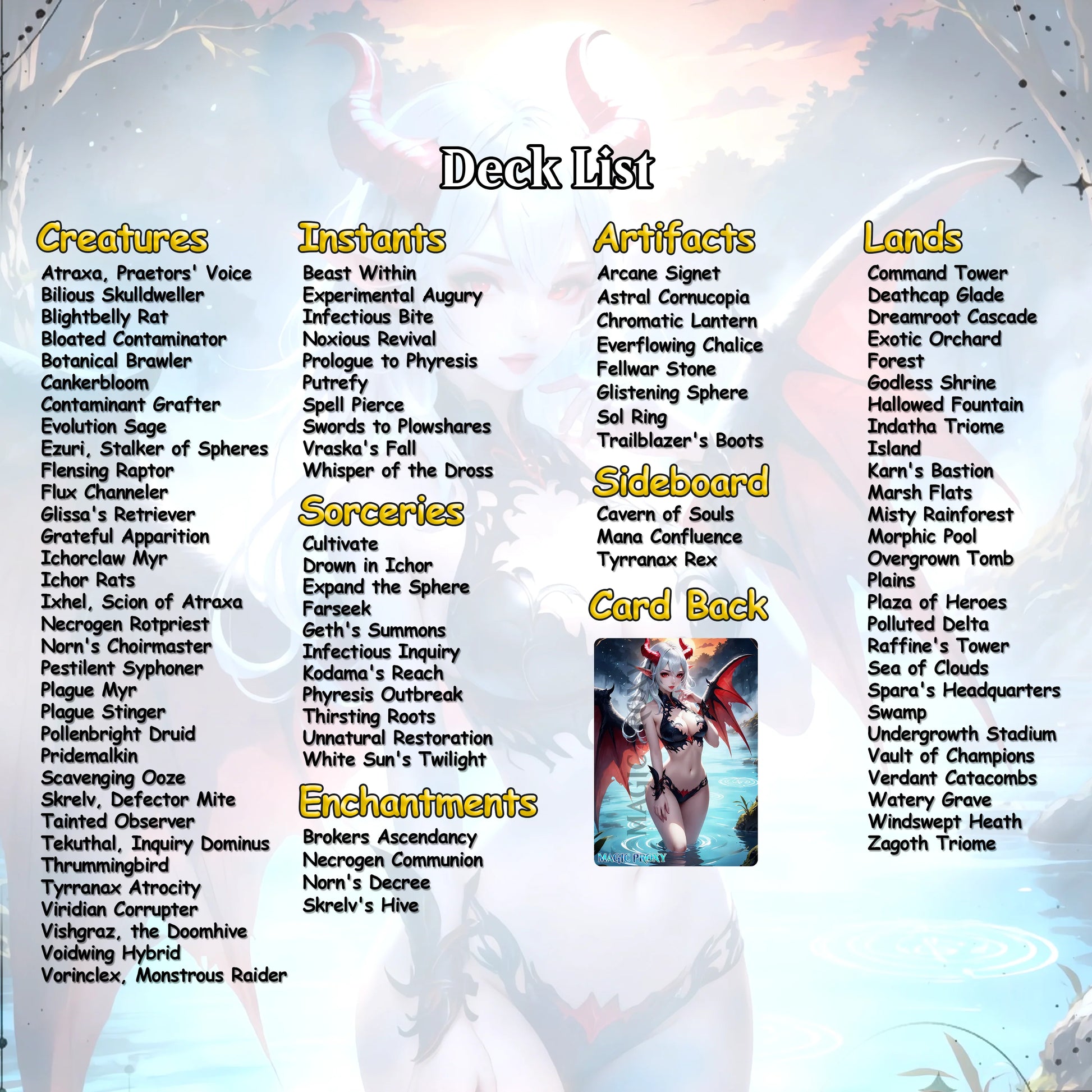 Atraxa INFECT Anime Waifu Ready to Play Proxy Commander Deck Custom Proxy EDH Phyrexian Tribal English High Quality Card