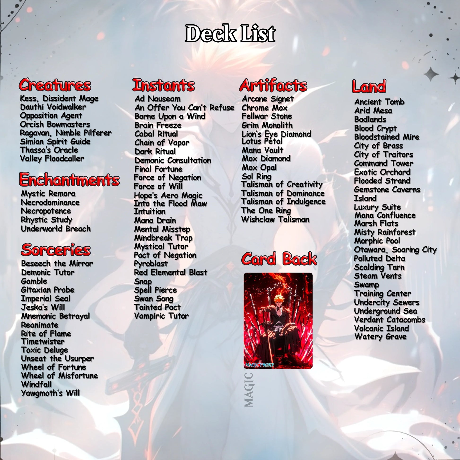 Bleach MTG Deck - Kess EDH | Premium Tainted Kess | Custom Competitive 100 Cards