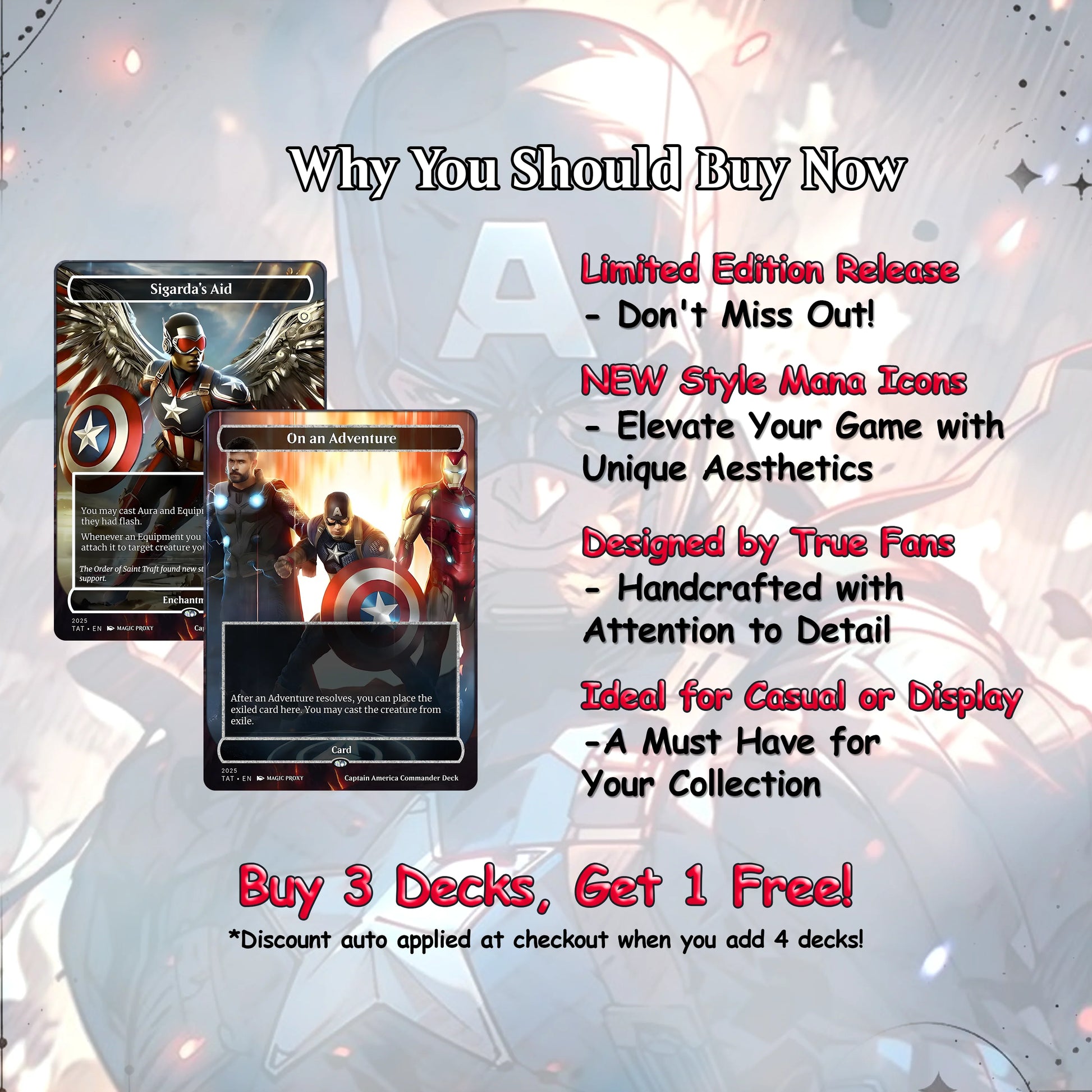 C.a.p.t.a.i.n A.m.e.r.i.c.a EDH Deck, 113 Cards, 13 Sideboard, Includes all major characters, C.a.p.t.a.i.n A.m.e.r.i.c.