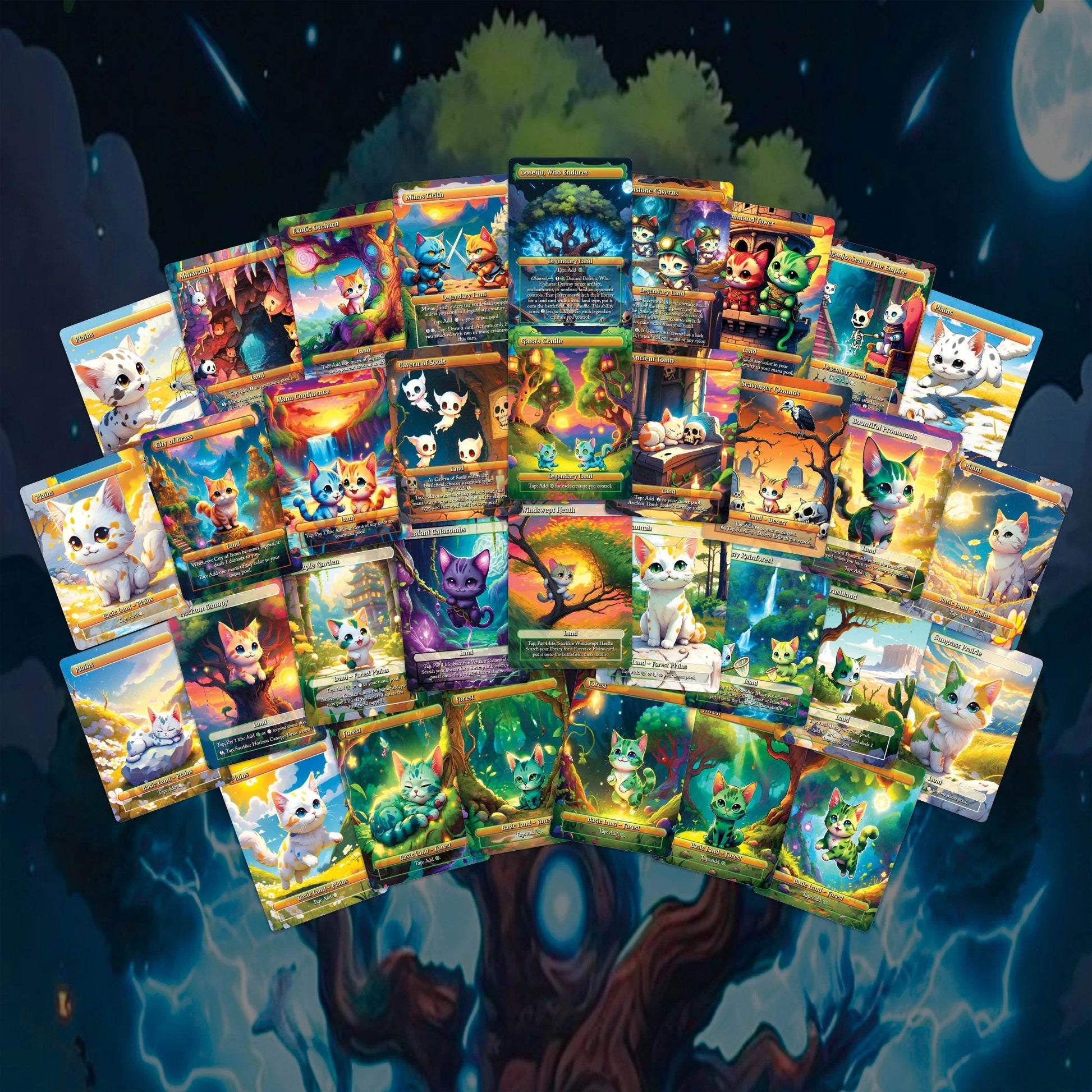 Cat Commander Tribal Deck, High Quality MTG Proxies for Commander EDH, Arahbo, Roar or the World Full 100 Card Deck with