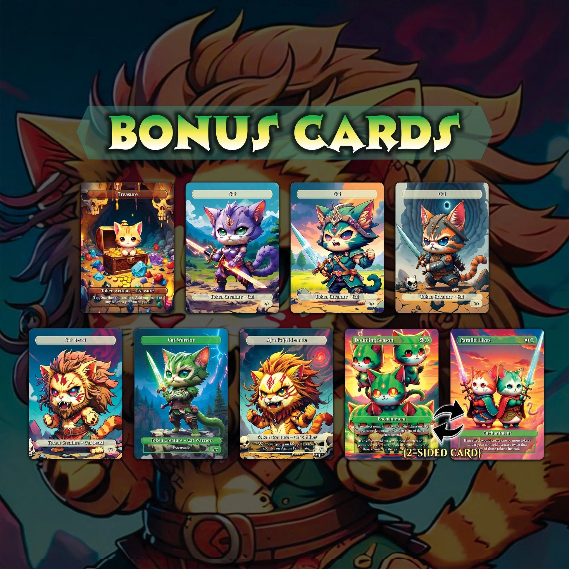 Cat Commander Tribal Deck, High Quality MTG Proxies for Commander EDH, Arahbo, Roar or the World Full 100 Card Deck with
