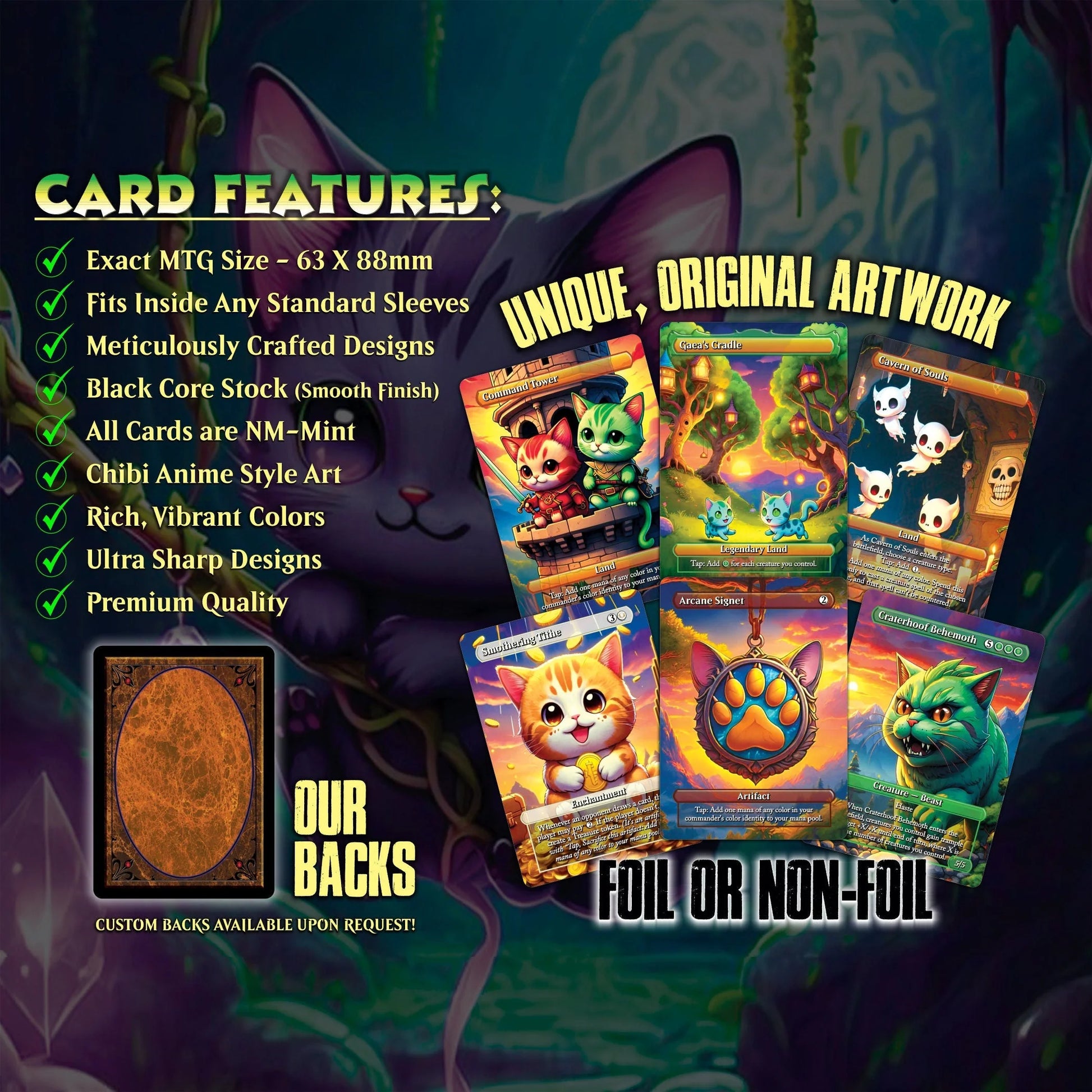 Cat Commander Tribal Deck, High Quality MTG Proxies for Commander EDH, Arahbo, Roar or the World Full 100 Card Deck with