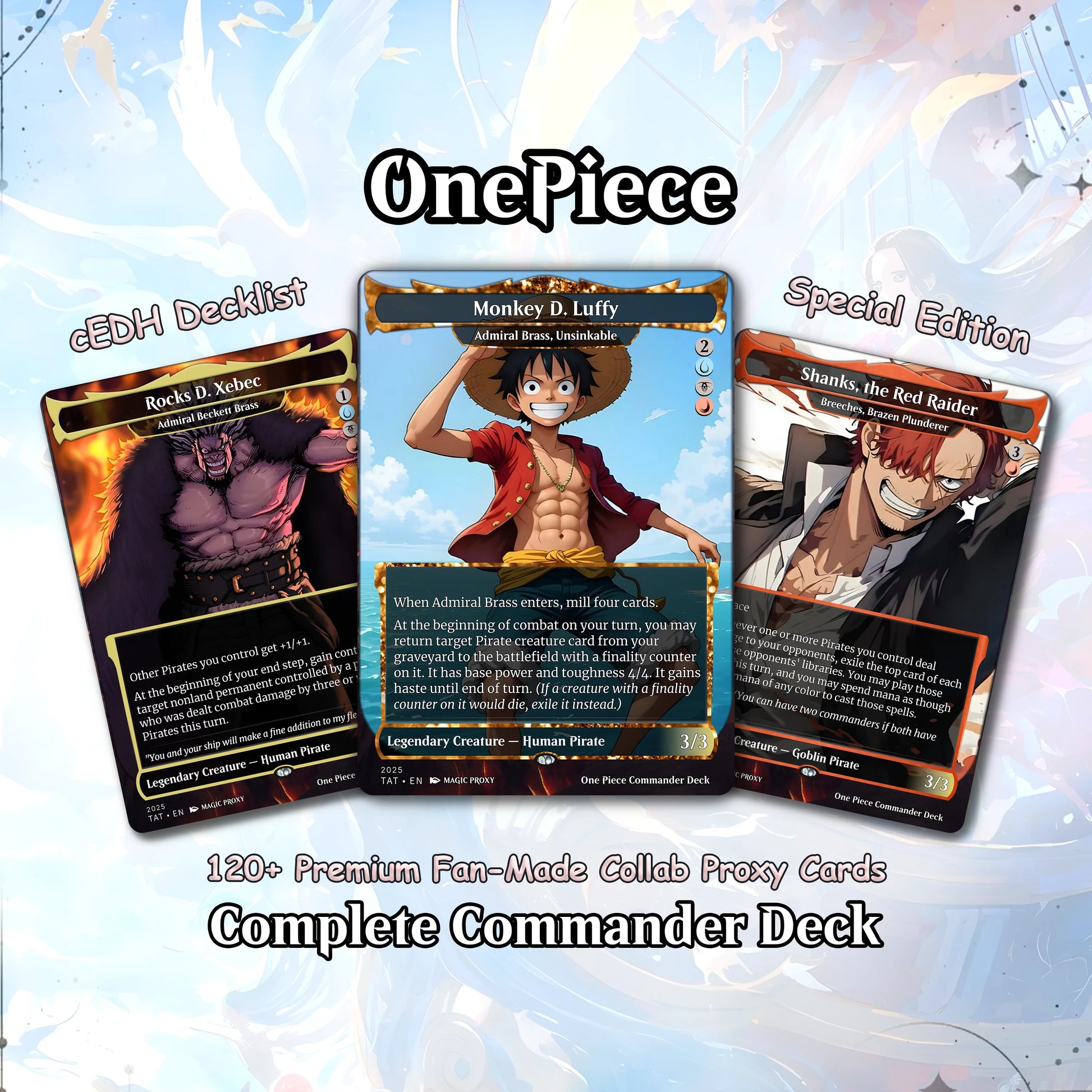 Complete Anime Pirate Tribal Deck, Custom Gift EDH Deck, Custom A.n.i.m.e O.P Pirate Deck, Treasure Tokens, A.d.m.i.r.a.