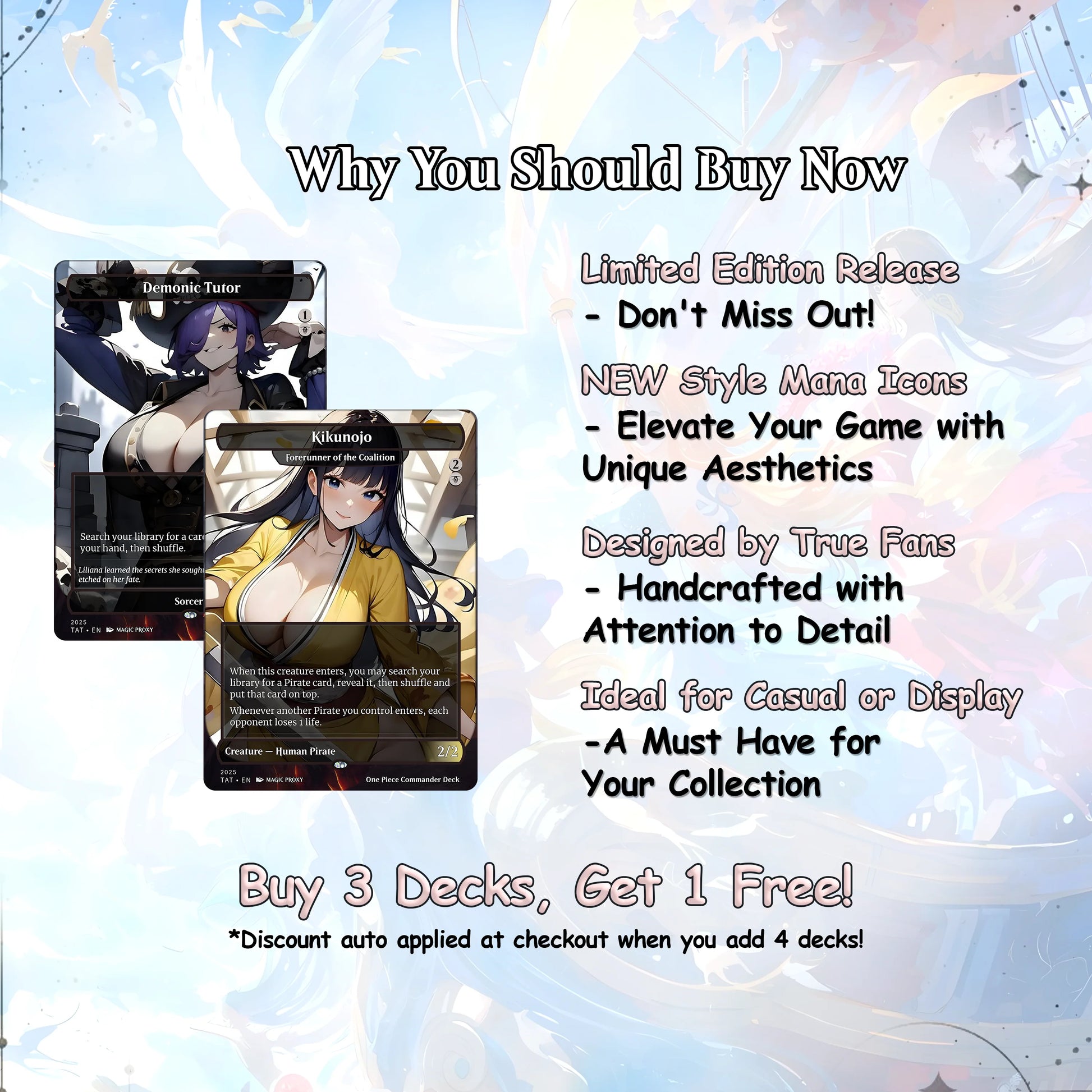 Complete Anime Pirate Tribal Deck, Custom Gift EDH Deck, Custom A.n.i.m.e O.P Pirate Deck, Treasure Tokens, A.d.m.i.r.a.