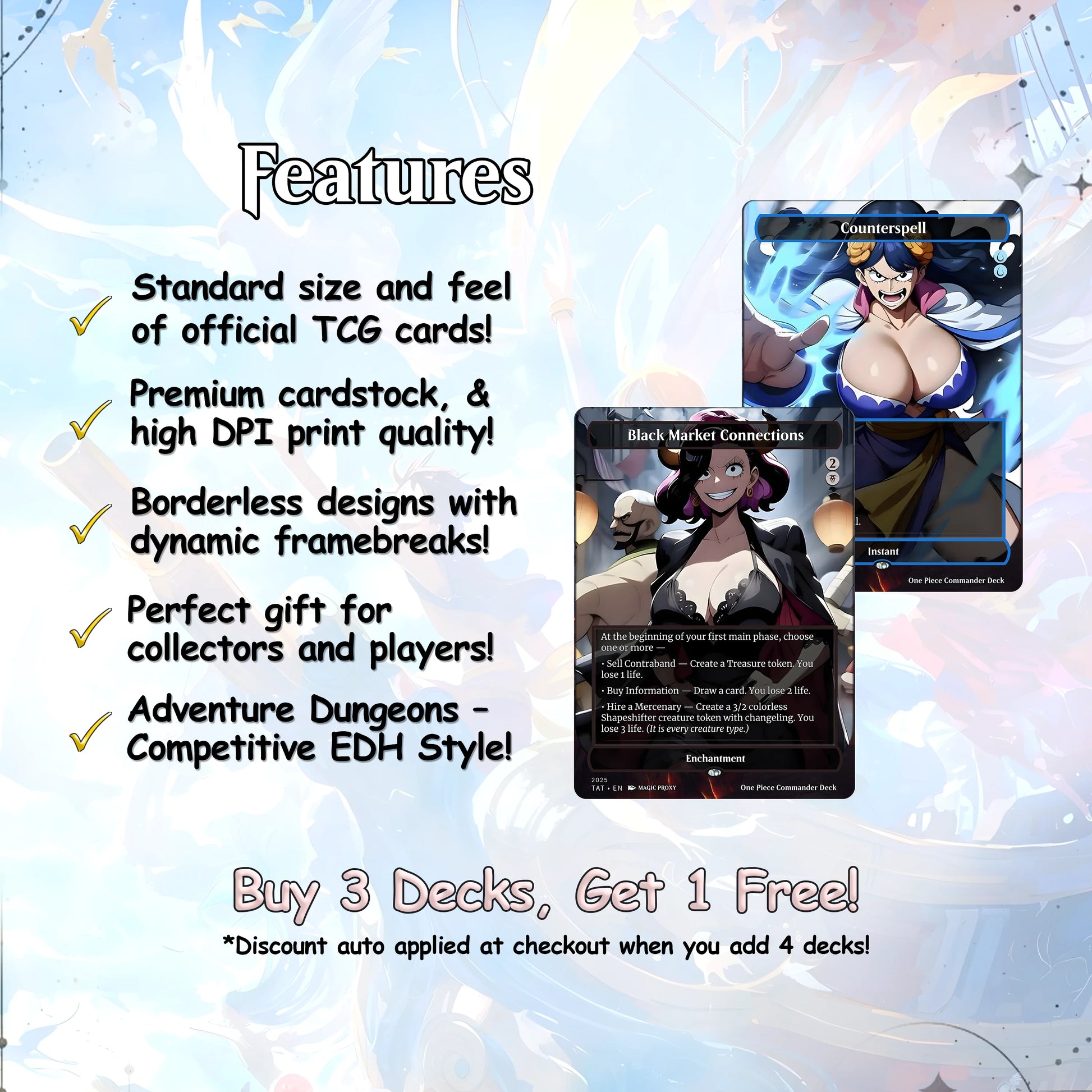 Complete Anime Pirate Tribal Deck, Custom Gift EDH Deck, Custom A.n.i.m.e O.P Pirate Deck, Treasure Tokens, A.d.m.i.r.a.