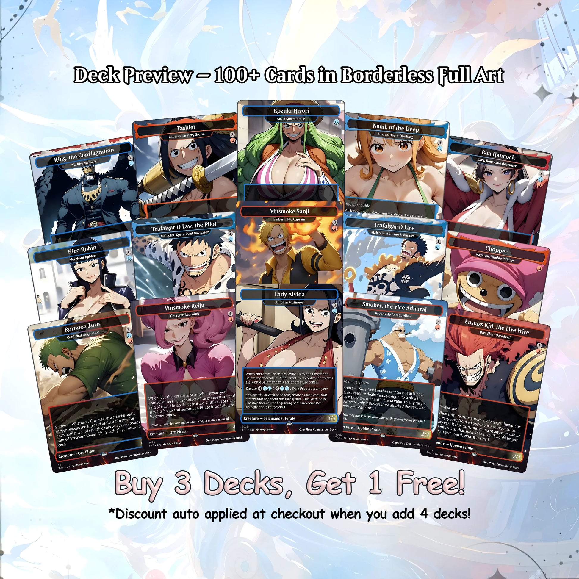 Complete Anime Pirate Tribal Deck, Custom Gift EDH Deck, Custom A.n.i.m.e O.P Pirate Deck, Treasure Tokens, A.d.m.i.r.a.