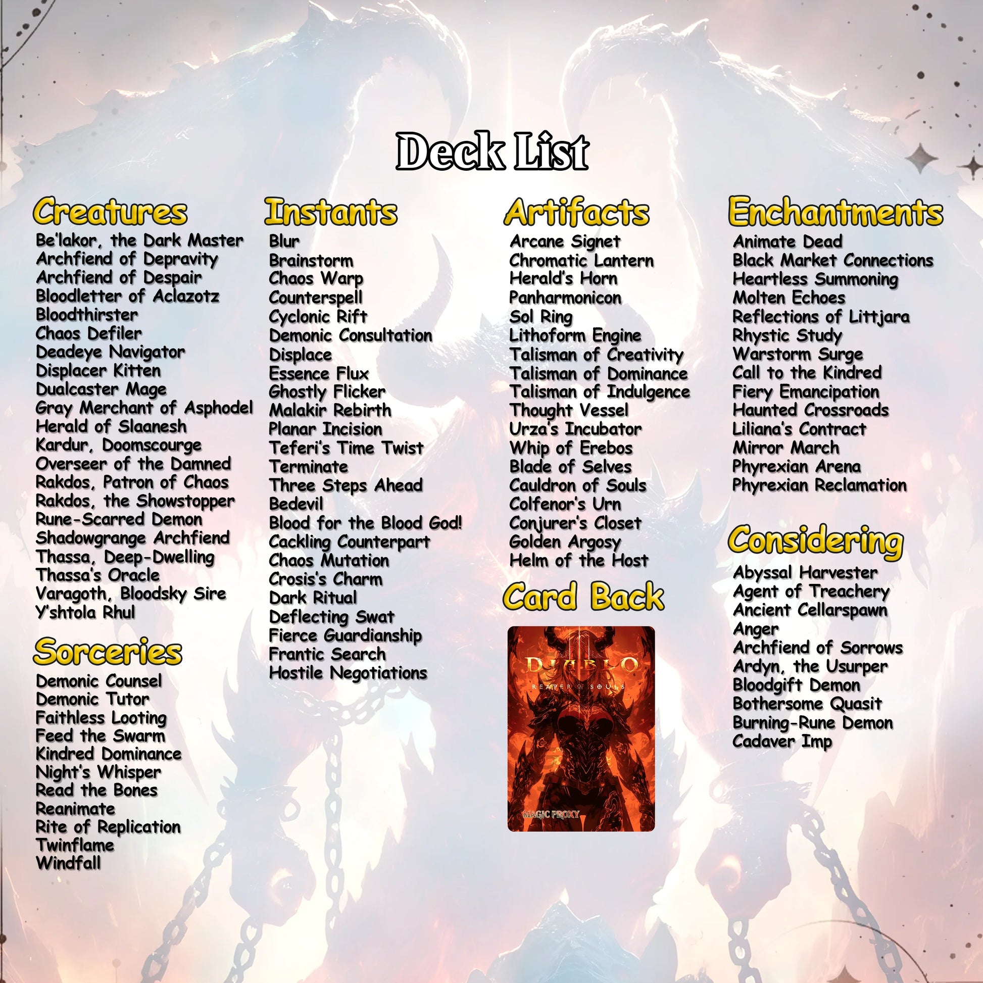 Diablo Commander cEDH Deck - Diablo Commander Magic Commander - Magic Proxy Deck with 170+ Unique Cards - Custom Cards M