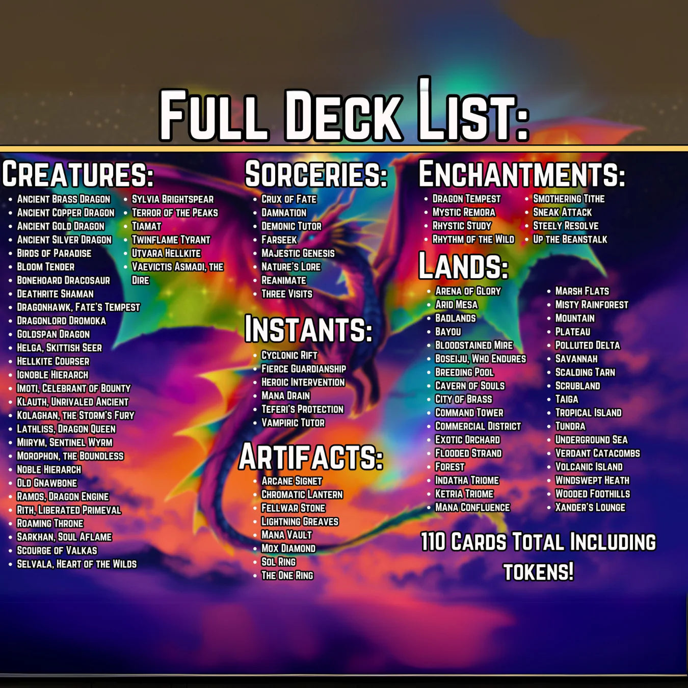 Dragon Tribal Commander Deck - Proxy - 4 Possible Commanders - 5 Colors - Tokens Included - Dragonstorm Upgrade Bundle -