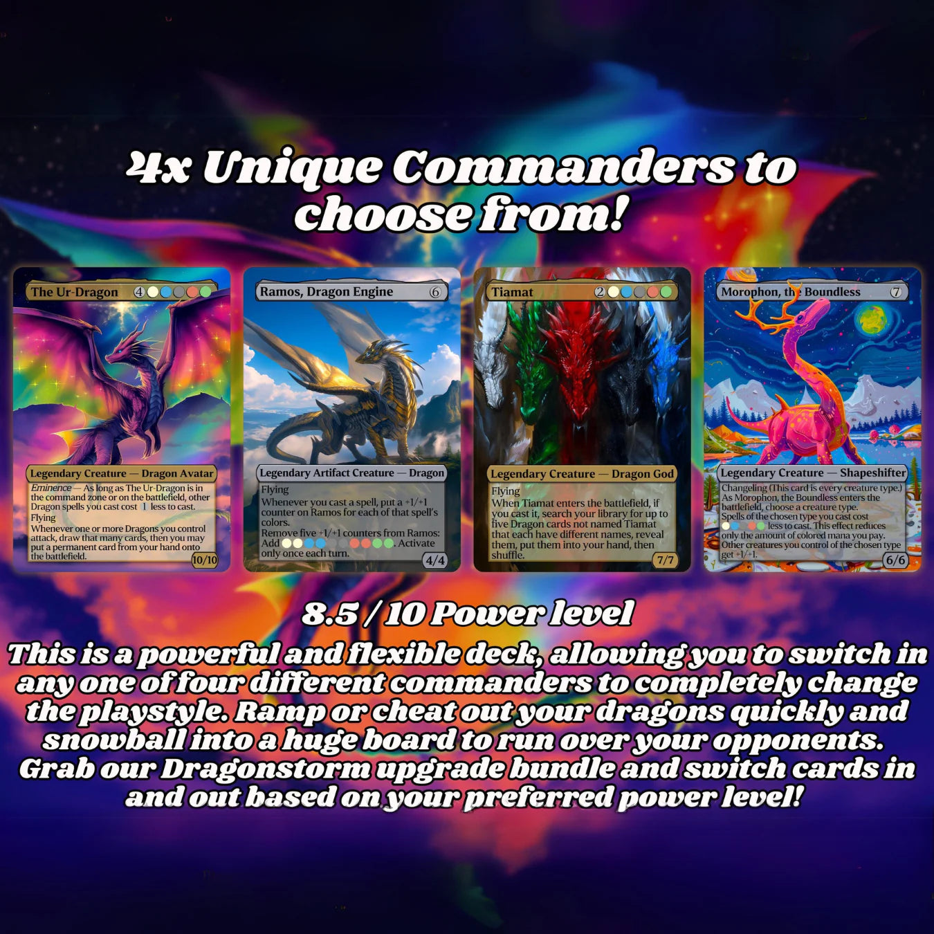 Dragon Tribal Commander Deck - Proxy - 4 Possible Commanders - 5 Colors - Tokens Included - Dragonstorm Upgrade Bundle -