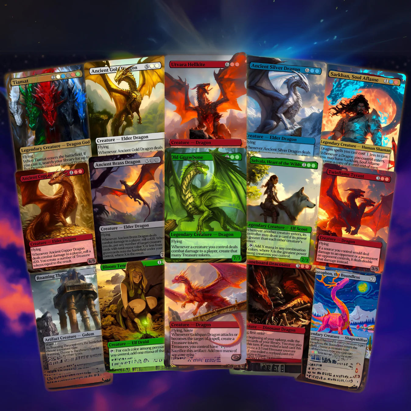 Dragon Tribal Commander Deck - Proxy - 4 Possible Commanders - 5 Colors - Tokens Included - Dragonstorm Upgrade Bundle -
