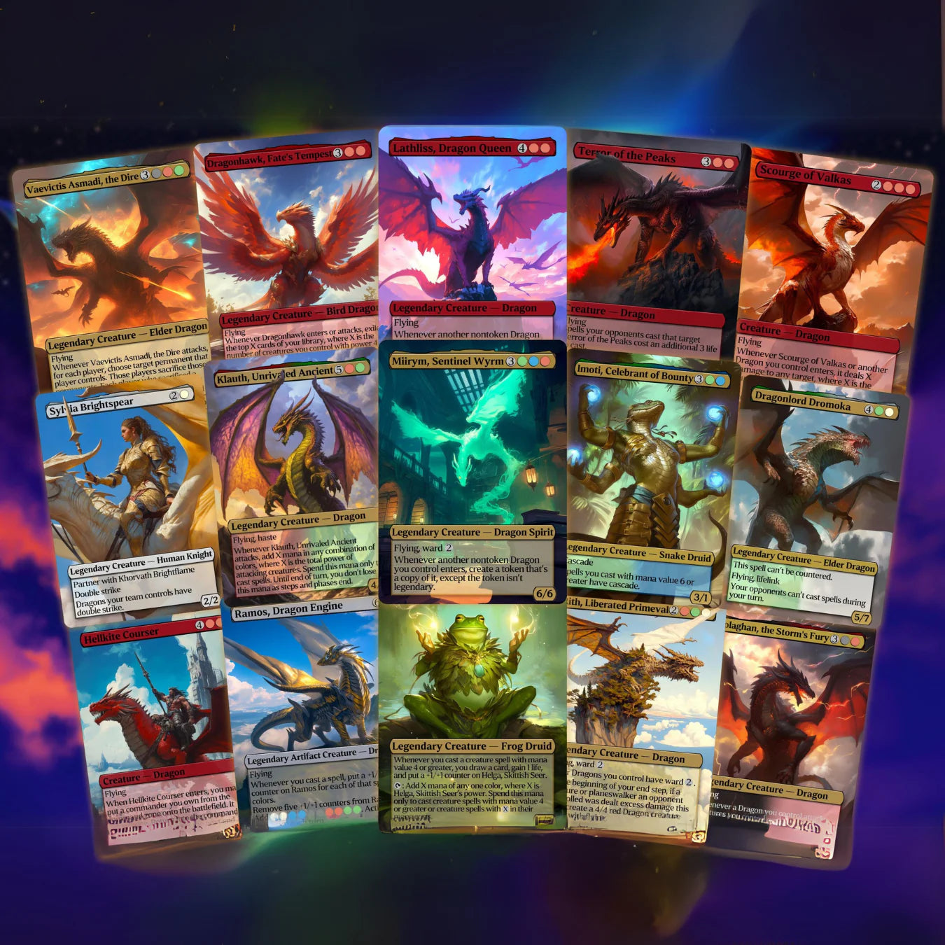 Dragon Tribal Commander Deck - Proxy - 4 Possible Commanders - 5 Colors - Tokens Included - Dragonstorm Upgrade Bundle -