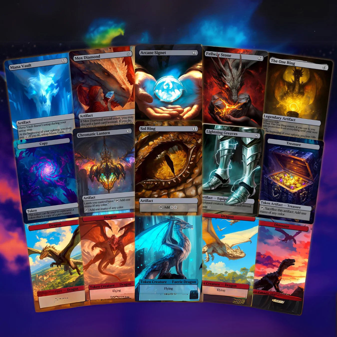 Dragon Tribal Commander Deck - Proxy - 4 Possible Commanders - 5 Colors - Tokens Included - Dragonstorm Upgrade Bundle -