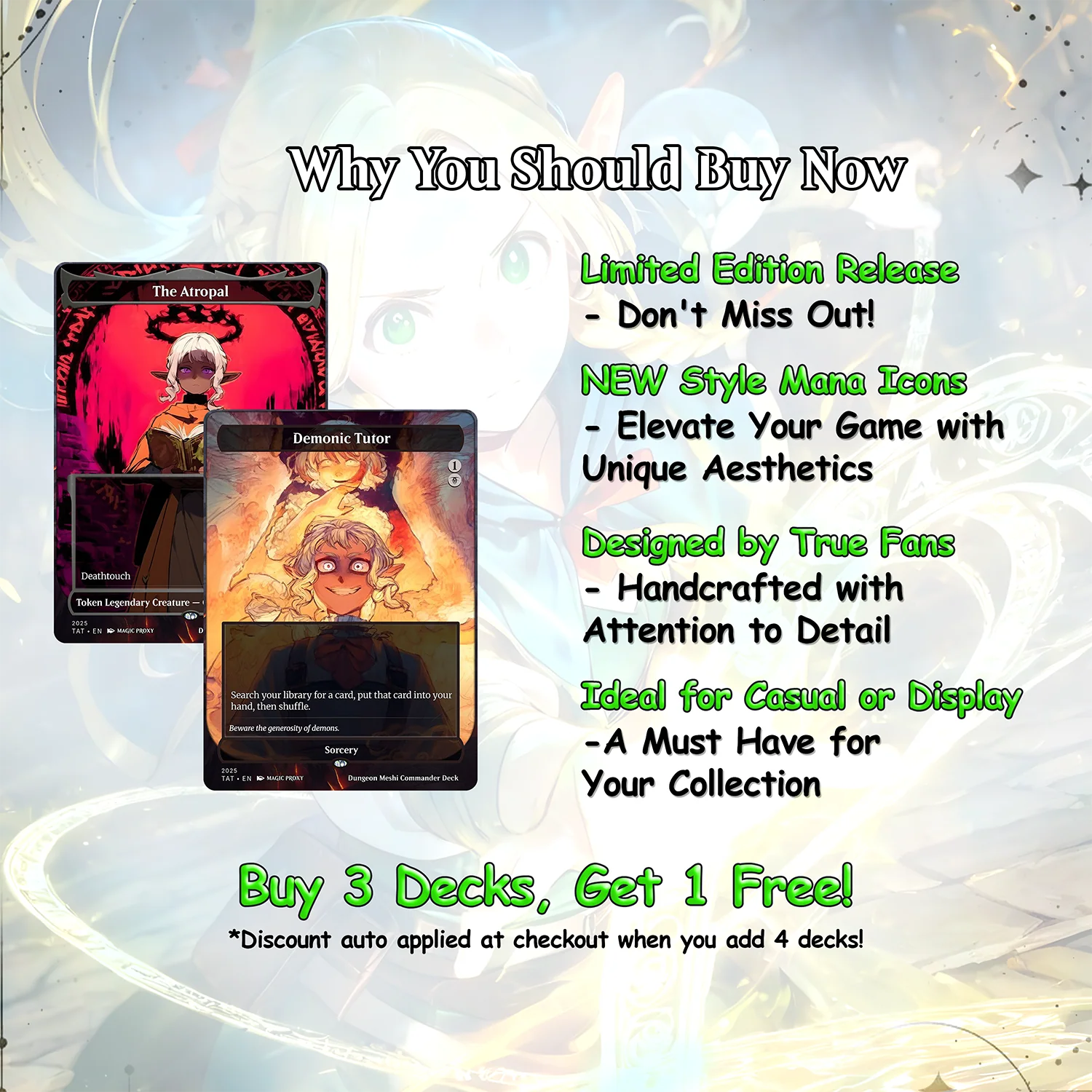 Dungeon Meshi Party Theme / Tarzi Commander Deck / Premium Paper Proxy Deck / 100 cards + tokens / Venture Theme Bracket