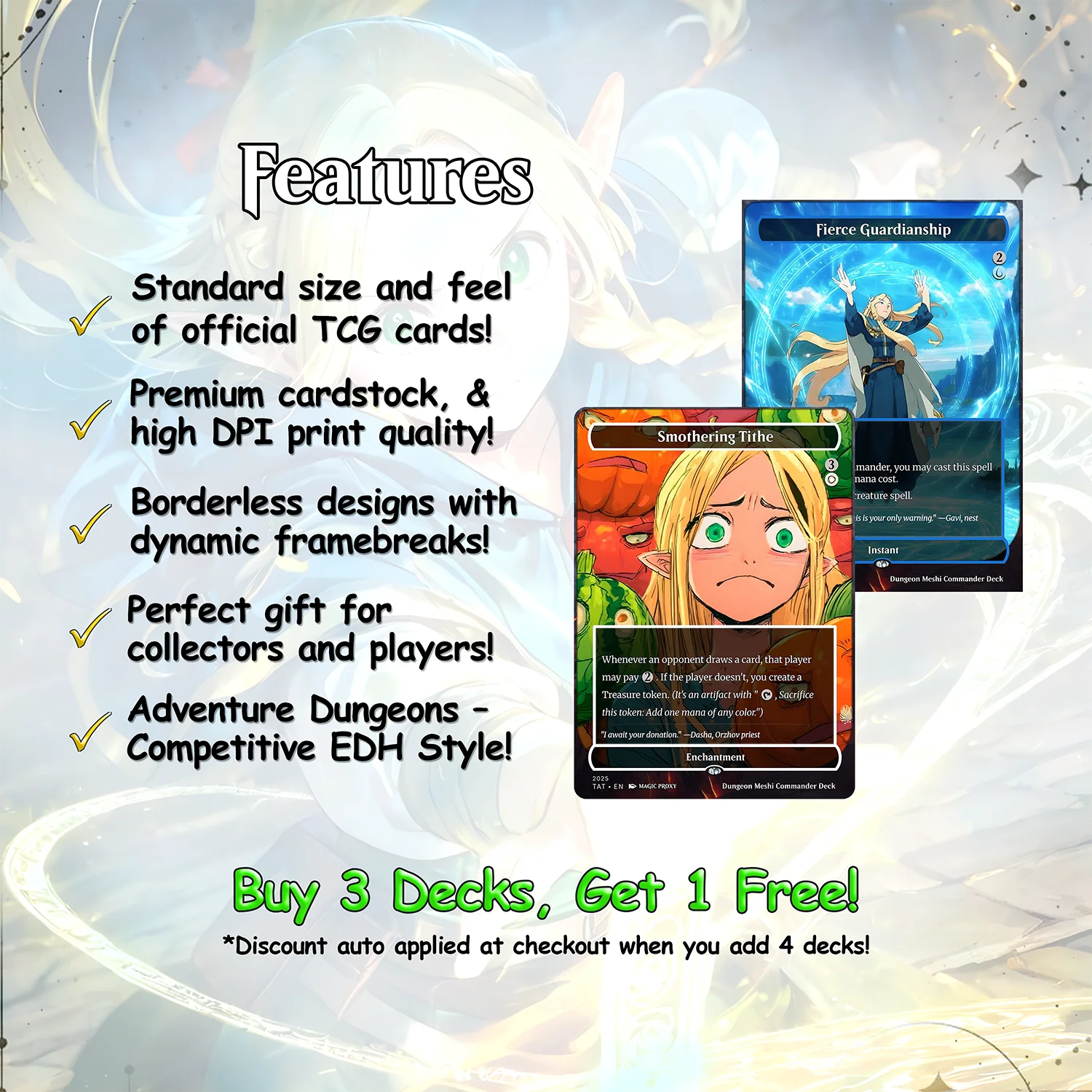 Dungeon Meshi Party Theme / Tarzi Commander Deck / Premium Paper Proxy Deck / 100 cards + tokens / Venture Theme Bracket