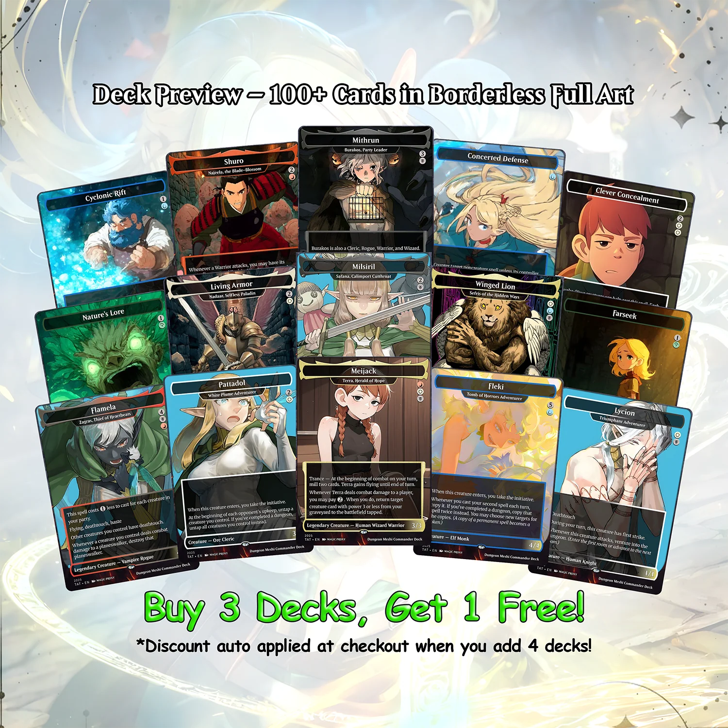 Dungeon Meshi Party Theme / Tarzi Commander Deck / Premium Paper Proxy Deck / 100 cards + tokens / Venture Theme Bracket