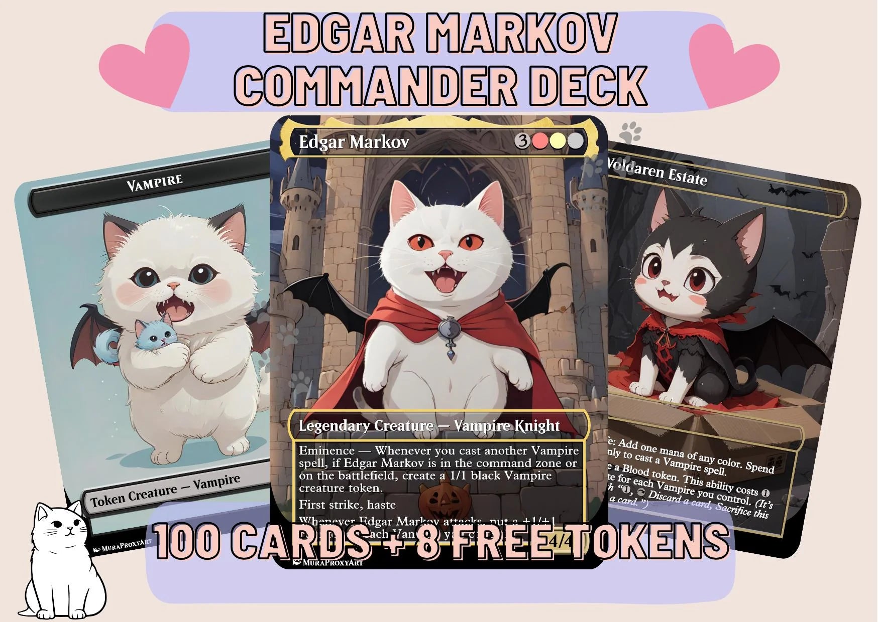 Edgar Markov Vampire Tribal Proxy Commander Deck, 100 Cards + 8 Free Tokens | Cute Custom Full Art | MuraProxyArt