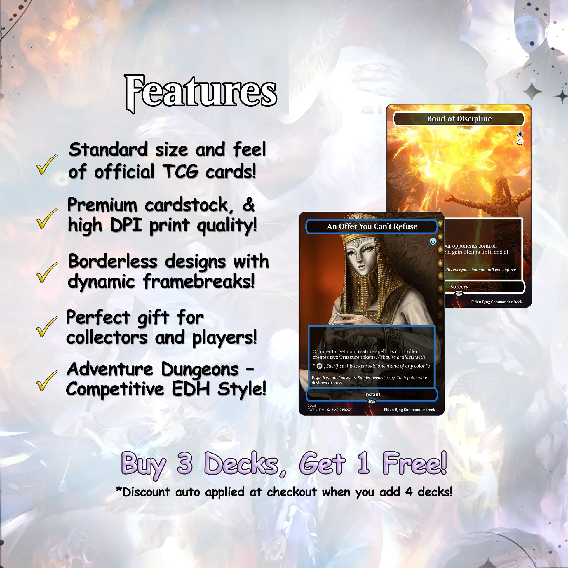 Elden Ring Commander | Dual-Commander Azorius Control Voltron | 100+ Custom Proxy Cards