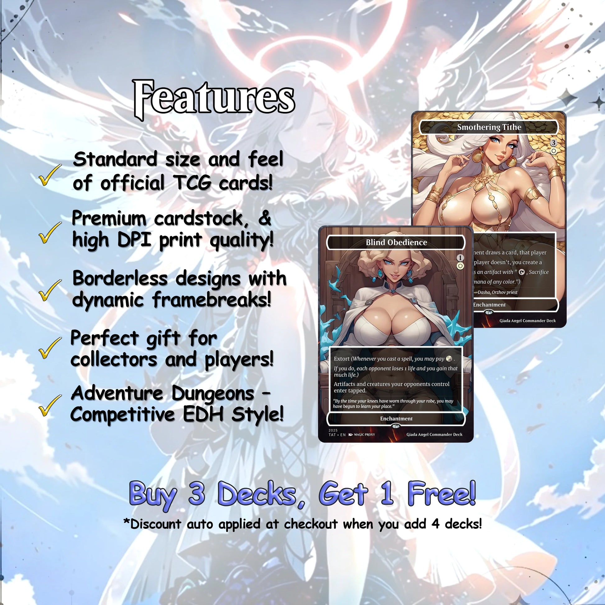 Giada Angels Tribal - Full MTG Proxy Commander EDH Deck - 108 cards - Tokens included - Waifu Anime Girls