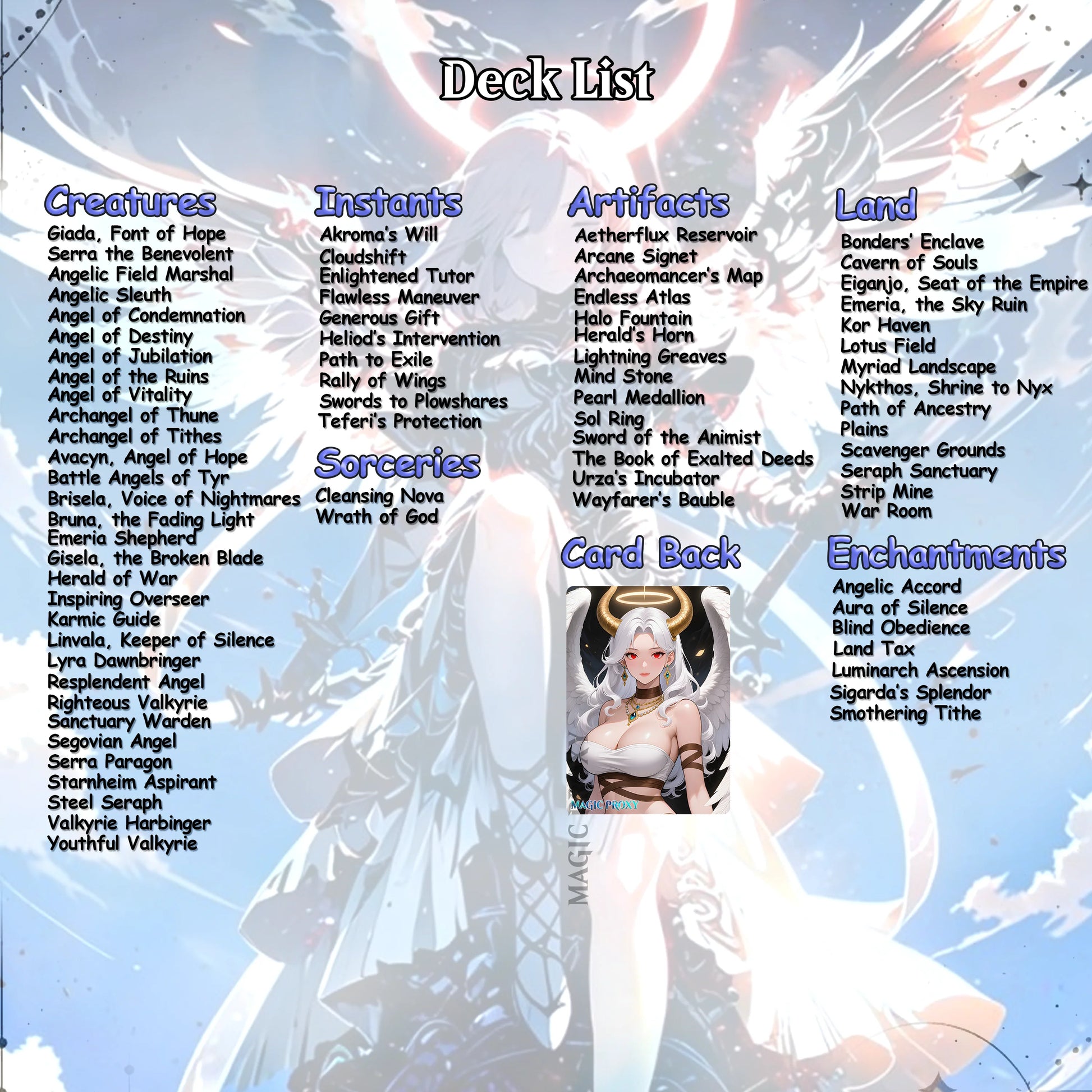 Giada Angels Tribal - Full MTG Proxy Commander EDH Deck - 108 cards - Tokens included - Waifu Anime Girls
