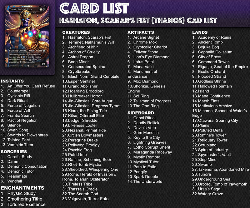 H.a.s.h.a.t.o.n. the S.c.a.r.a.b.'s. Fist EDH Deck, 115 Cards, 15 Sideboard, Includes all major characters, T.h.a.n.o.s.