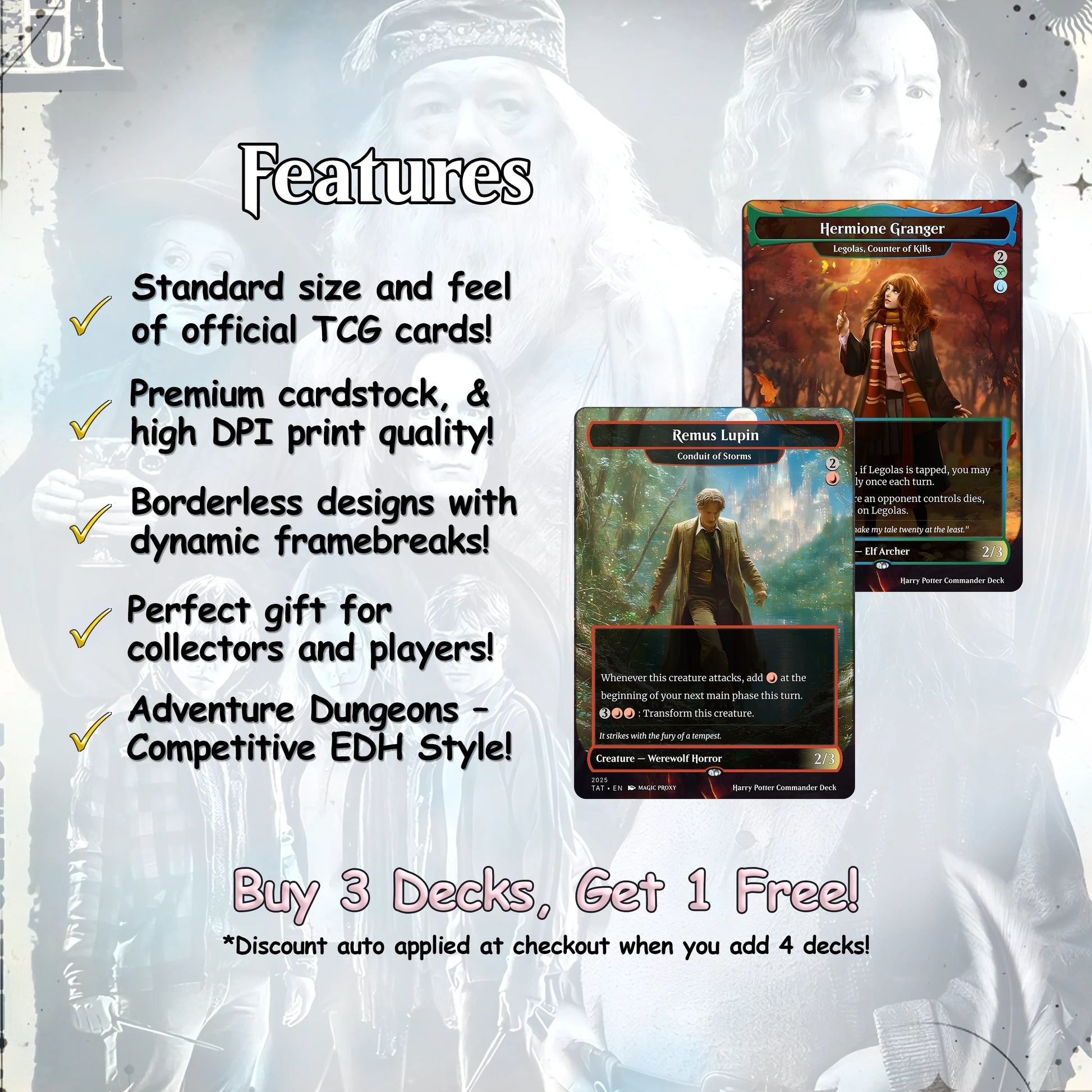 Harry Potter Dumbledore's Army MTG Commander Deck - Complete Custom EDH Deck Magic Proxy Cards Proxies Complete
