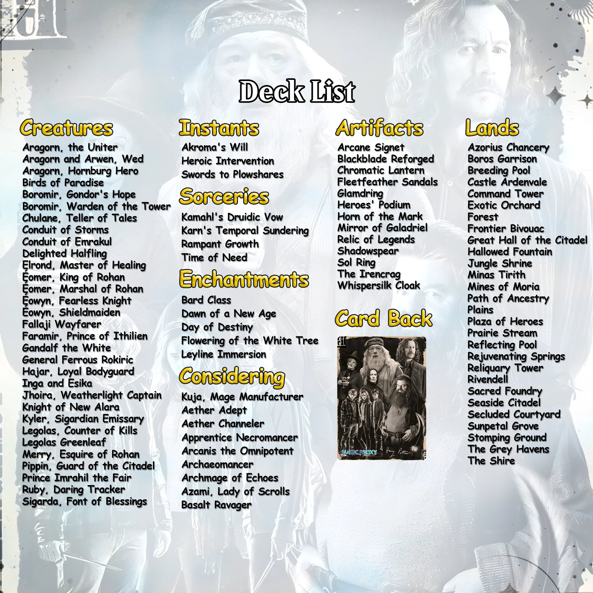 Harry Potter Dumbledore's Army MTG Commander Deck - Complete Custom EDH Deck Magic Proxy Cards Proxies Complete