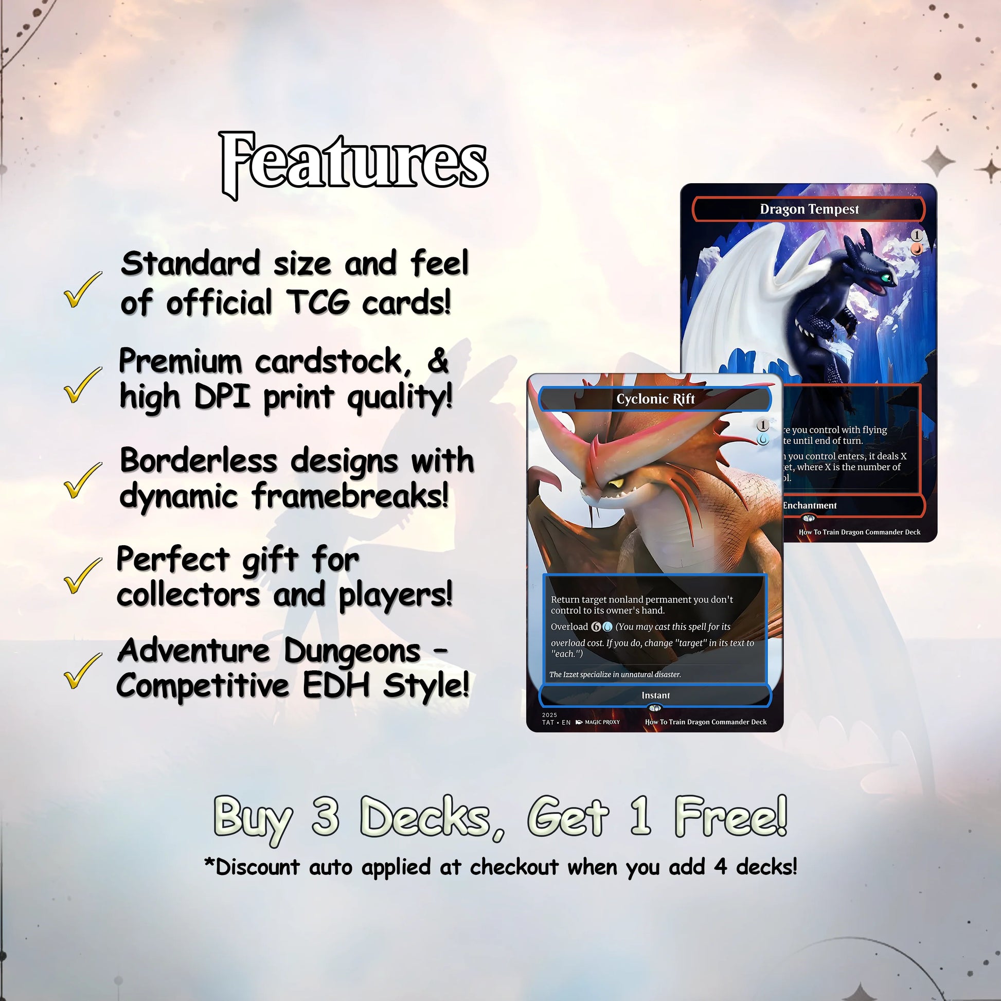 How to Train Your Dragon Commander Deck • Fly High with Toothless as Your Commander! • Custom MTG Card • Premium Proxy C