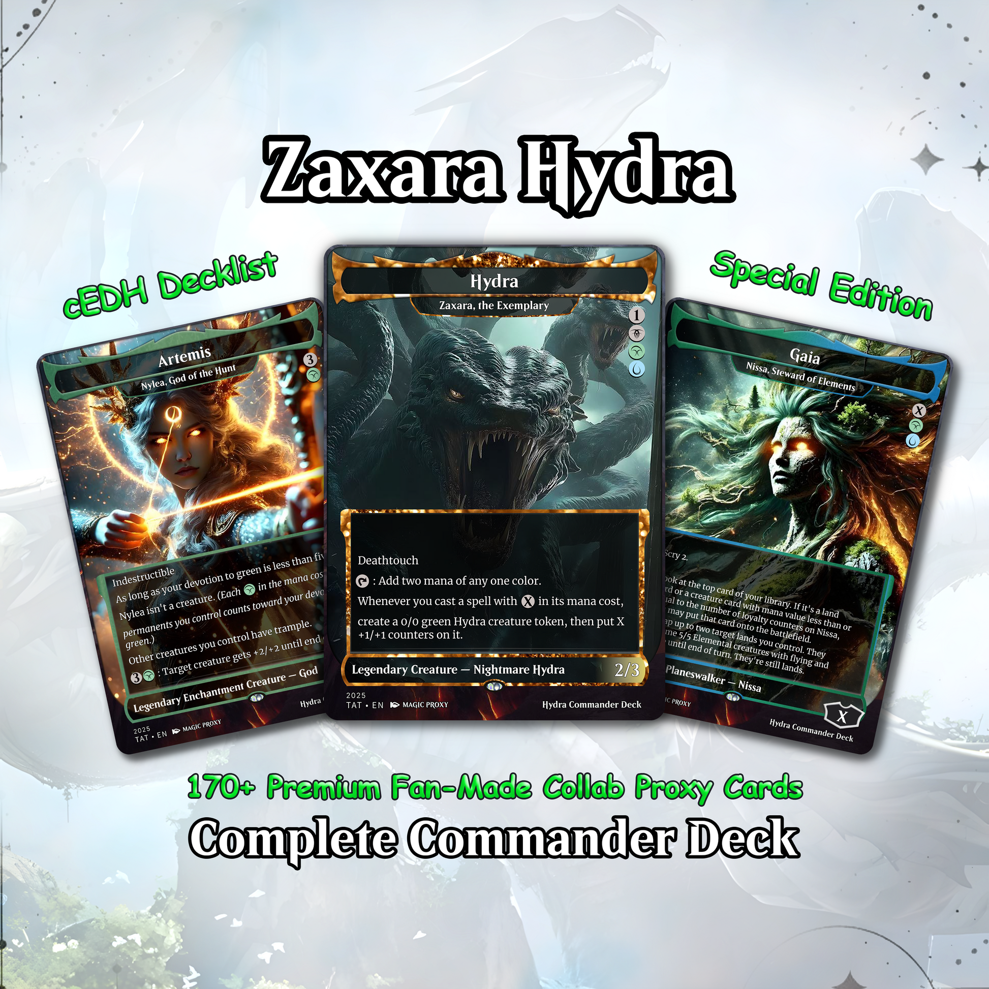 Hydra Commander cEDH Deck - Hydra Commander Magic Commander - Magic Proxy Deck with 170+ Unique Cards - Custom Cards MTG