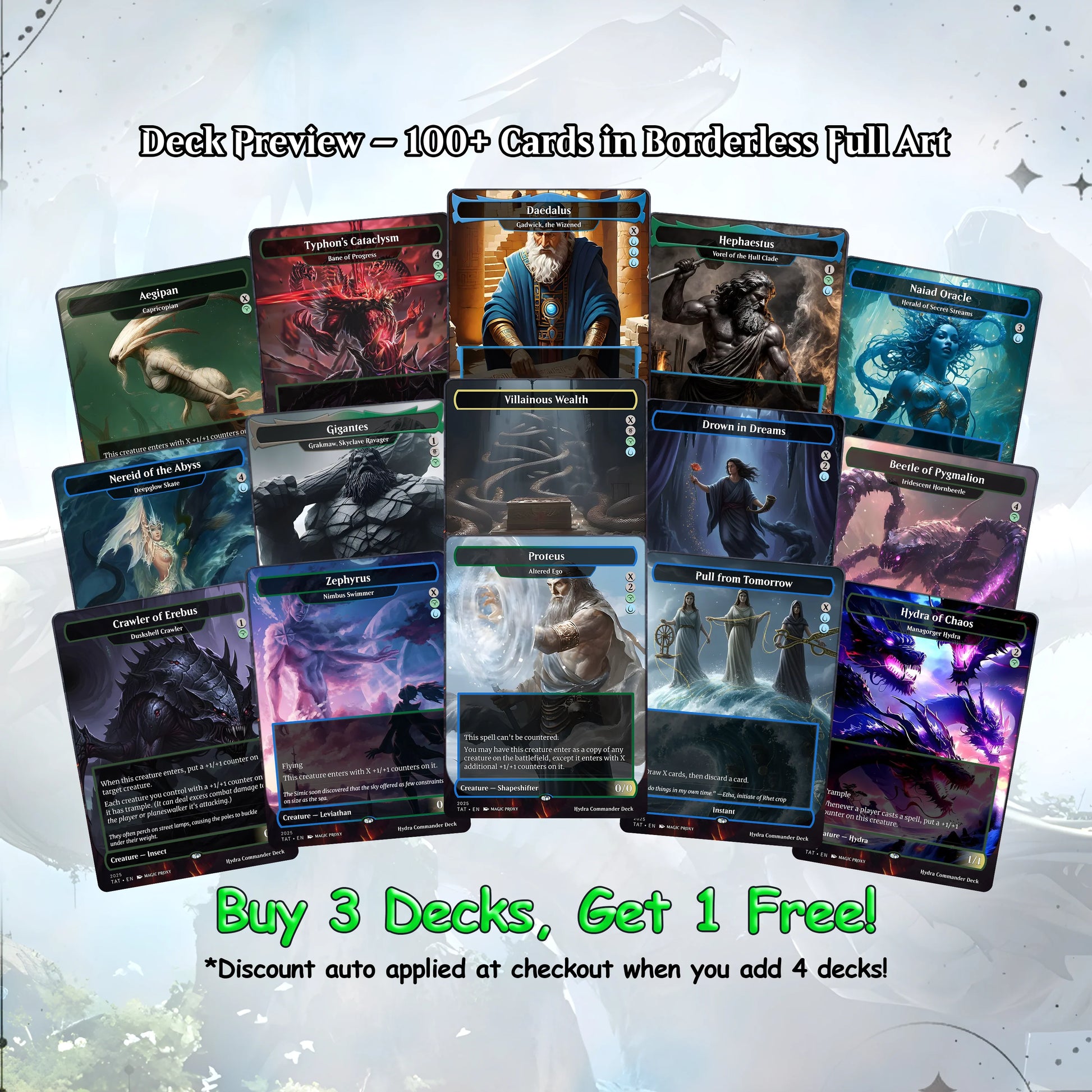 Hydra Commander cEDH Deck - Hydra Commander Magic Commander - Magic Proxy Deck with 170+ Unique Cards - Custom Cards MTG