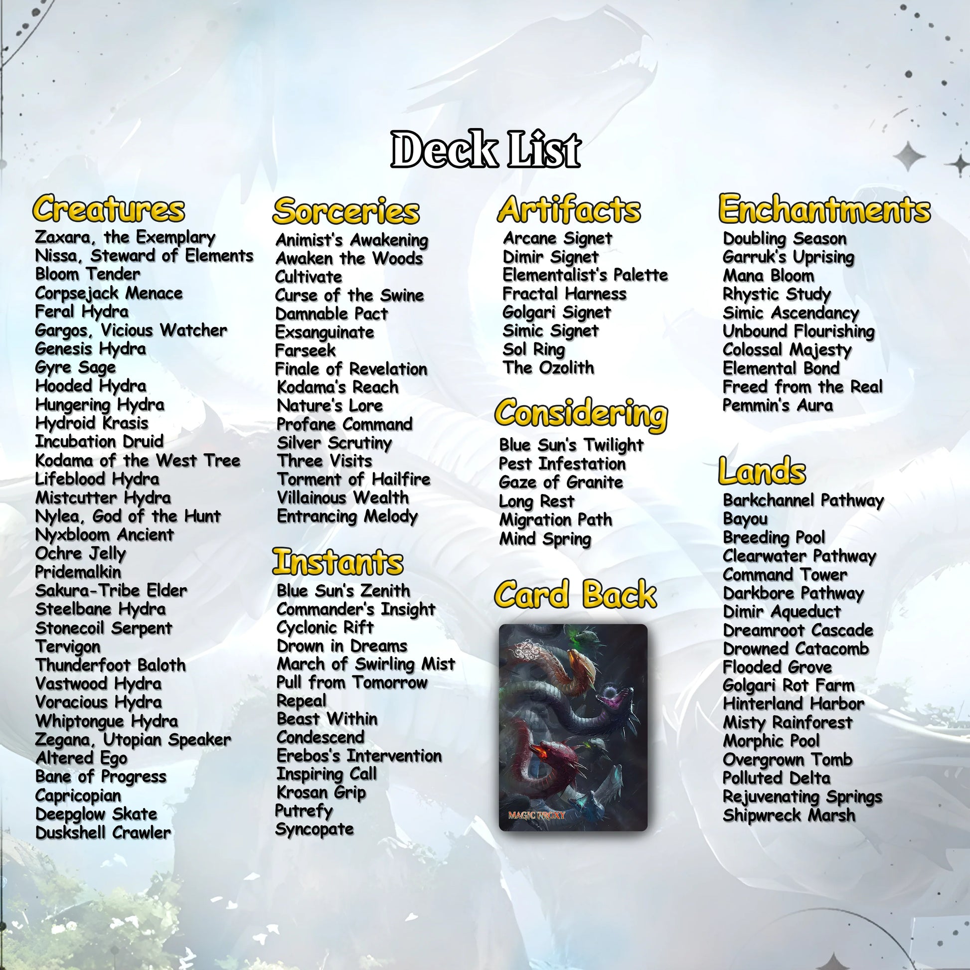 Hydra Commander cEDH Deck - Hydra Commander Magic Commander - Magic Proxy Deck with 170+ Unique Cards - Custom Cards MTG