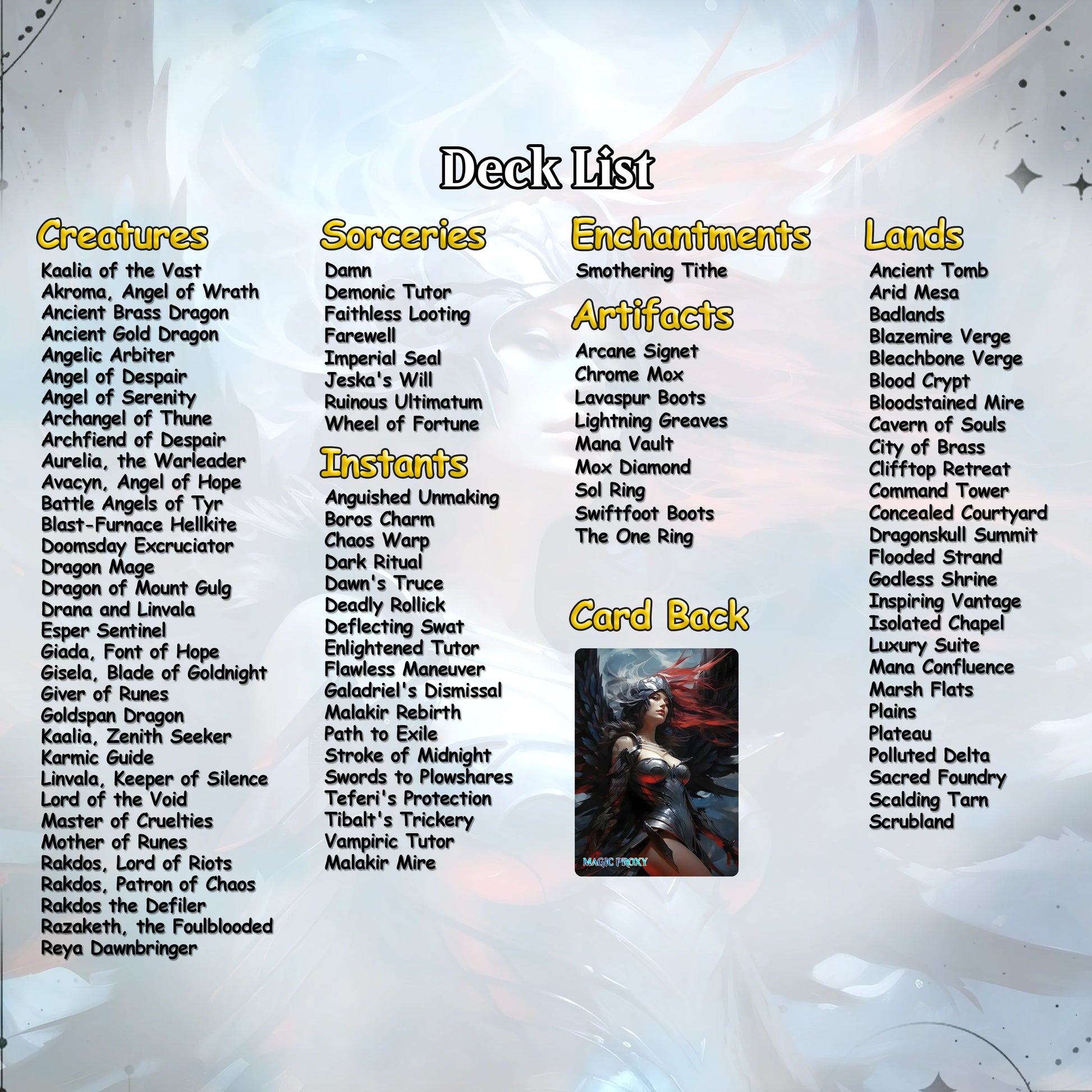 Kaalia of the Vast - Commander EDH Deck - With Tokens - MTG Full Proxy Deck, Altered Cards cEDH