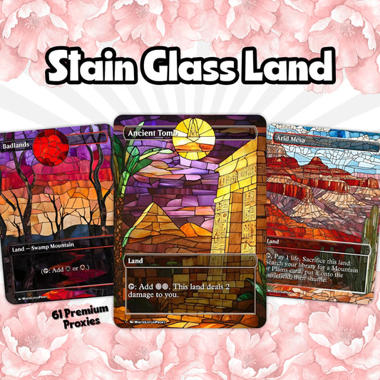 Mega EDH land pack (50+ cards) Stained Glass lands set of 50 unique borderless custom proxy lands High quality lands for