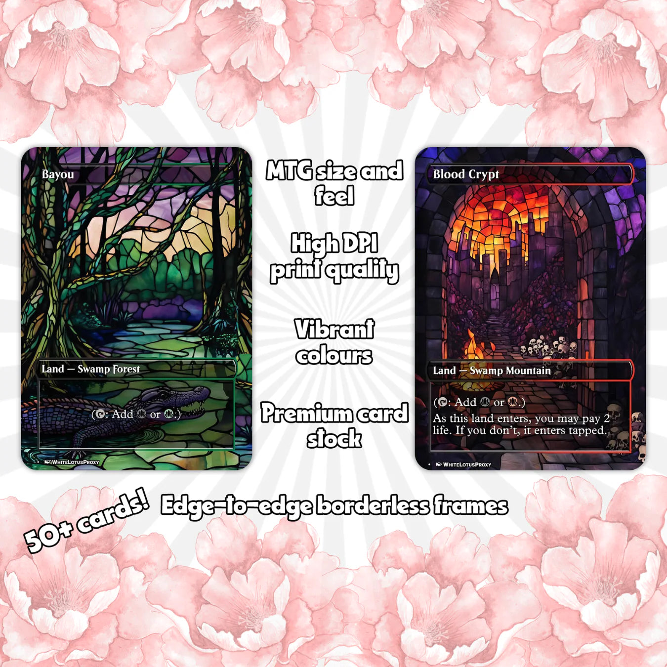 Mega EDH land pack (50+ cards) Stained Glass lands set of 50 unique borderless custom proxy lands High quality lands for