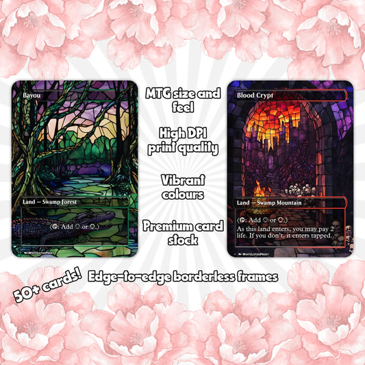 Mega EDH land pack (50+ cards) Stained Glass lands set of 50 unique borderless custom proxy lands High quality lands for