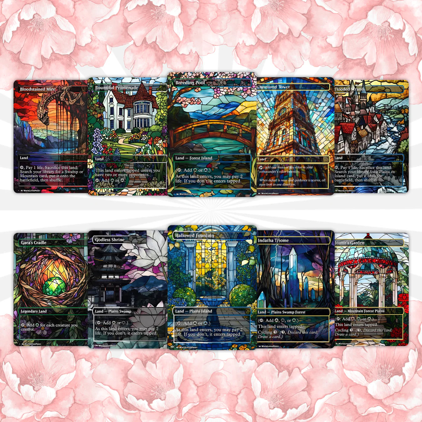 Mega EDH land pack (50+ cards) Stained Glass lands set of 50 unique borderless custom proxy lands High quality lands for