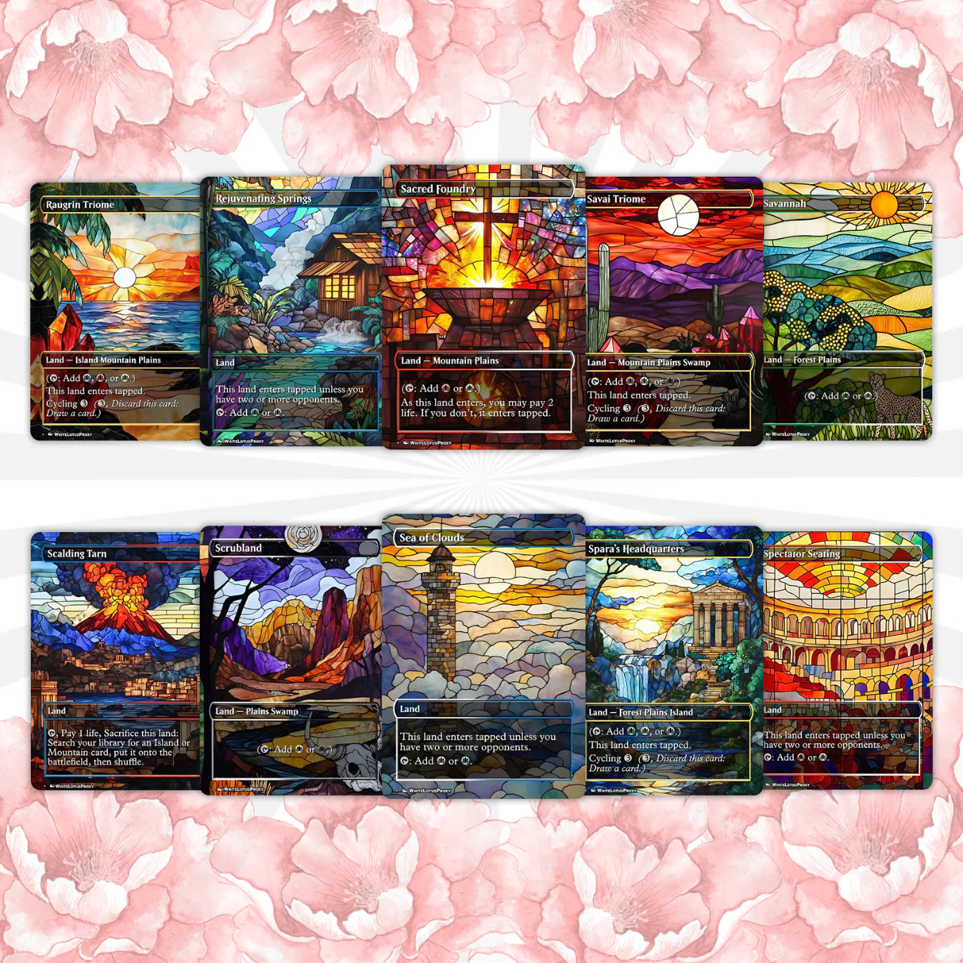 Mega EDH land pack (50+ cards) Stained Glass lands set of 50 unique borderless custom proxy lands High quality lands for
