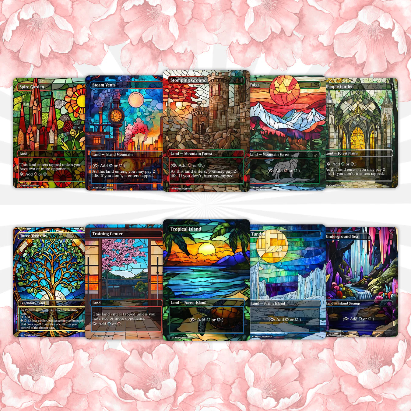 Mega EDH land pack (50+ cards) Stained Glass lands set of 50 unique borderless custom proxy lands High quality lands for