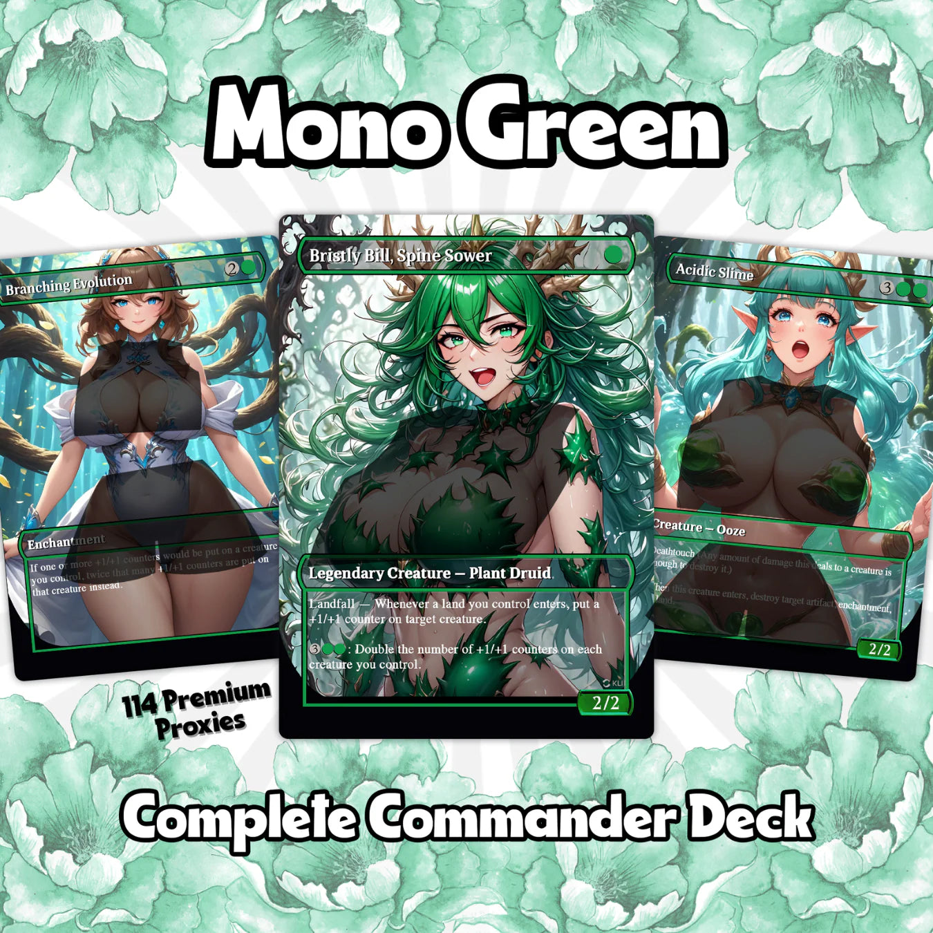 Mono Green Waifu Wonderland – Custom Proxy MTG Commander Deck | Bristly Bill. Spiky, Sassy, Landfall Commander