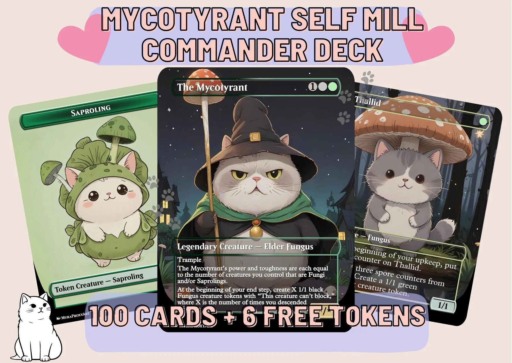 Mycotyrant Self Mill Proxy Commander Deck, 100 Cards + 6 Free Tokens | Cute Custom Full Art | MuraProxyArt
