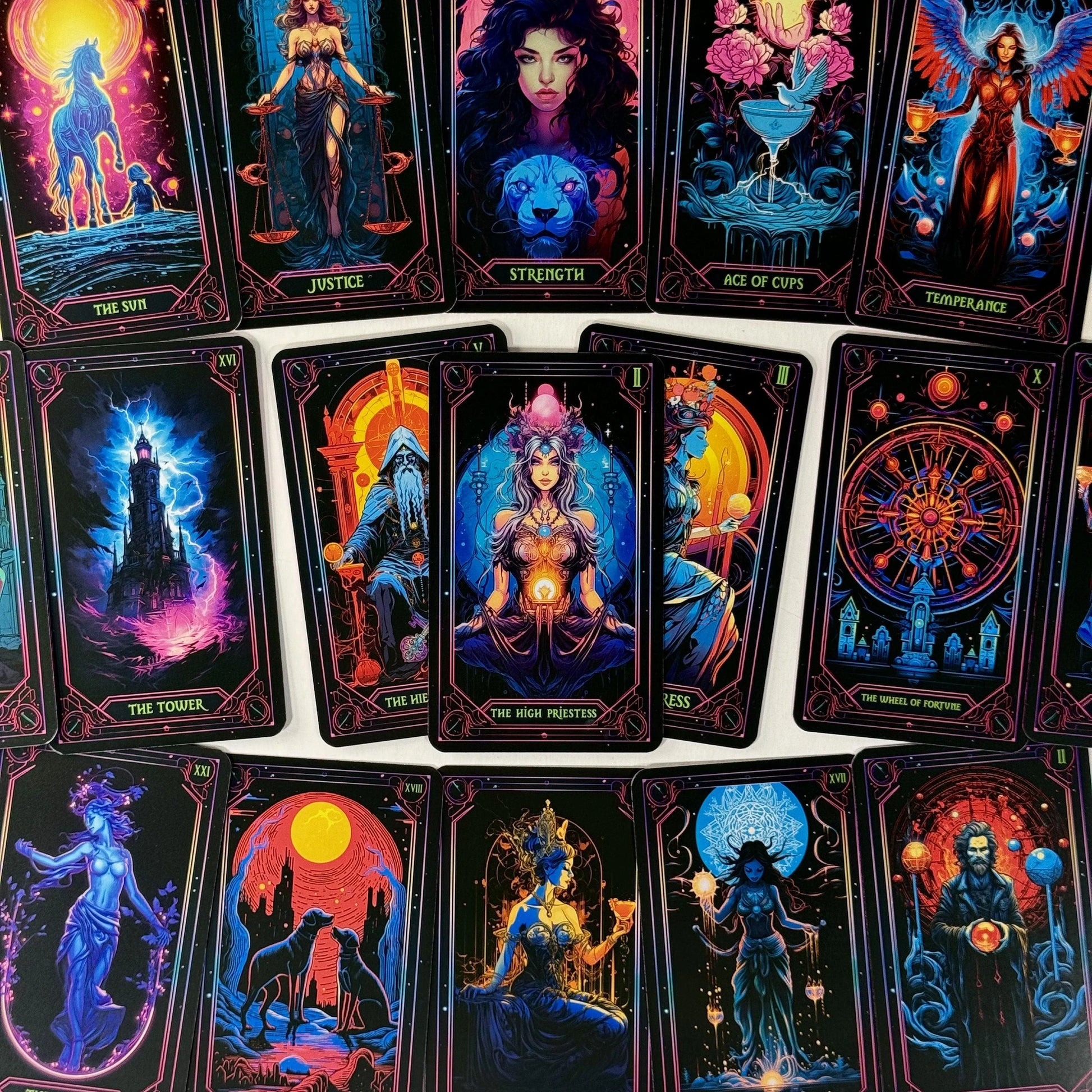 Neon Tarot Cards, 78 Tarot Cards, Original Tarot Cards for Beginners and Experts with Guide Book and Foil Edges, Fortune