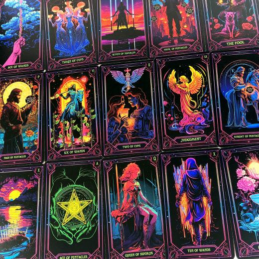 Neon Tarot Cards, 78 Tarot Cards, Original Tarot Cards for Beginners and Experts with Guide Book and Foil Edges, Fortune
