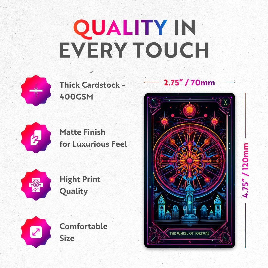 Neon Tarot Cards, 78 Tarot Cards, Original Tarot Cards for Beginners and Experts with Guide Book and Foil Edges, Fortune