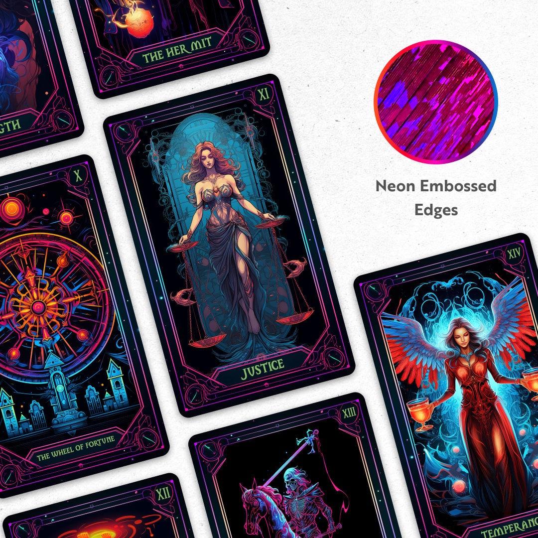 Neon Tarot Cards, 78 Tarot Cards, Original Tarot Cards for Beginners and Experts with Guide Book and Foil Edges, Fortune