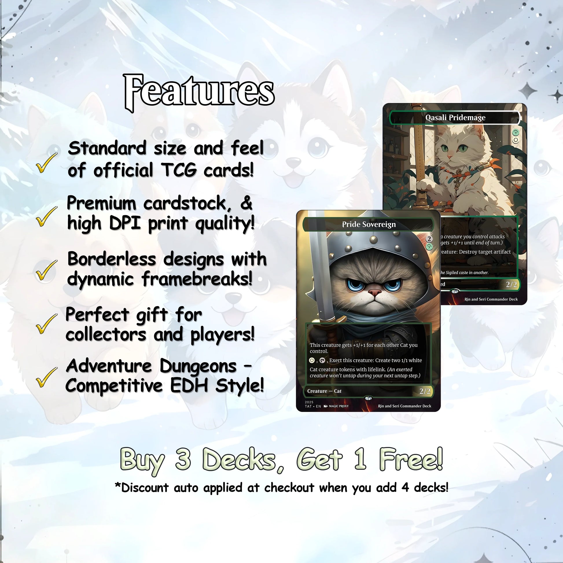 Rin and Seri Cat Dog Proxy Commander EDH Deck, 100 Cards + 8 Free Tokens | Cute Custom Full Art | MuraProxyArt